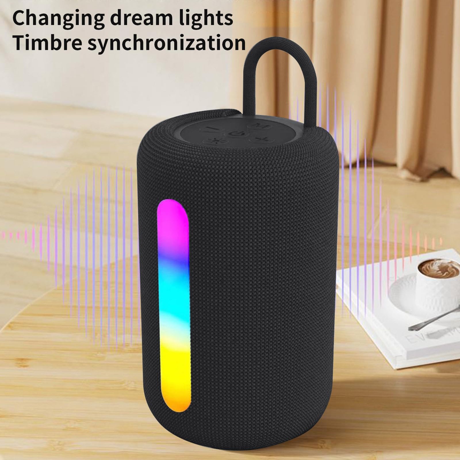 Bluetooth 5.3 Wireless Speaker with RGB Lights - Portable Outdoor Speaker with Long Battery Life, Stereo Pairing & Mini Bluetooth Audio (Black) | Perfect for Camping, Beach Parties & Home Use