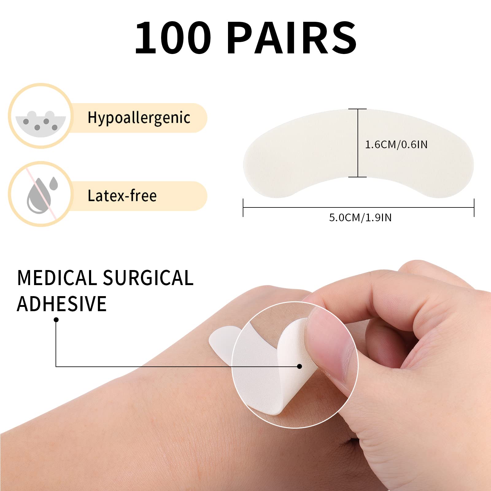 100 PCS Hypoallergenic Foam Eye Pads for Lash Extensions - Lint-Free, No Tape Needed, Stays in Place - Perfect for Eyelash Extension Application & Salon Use