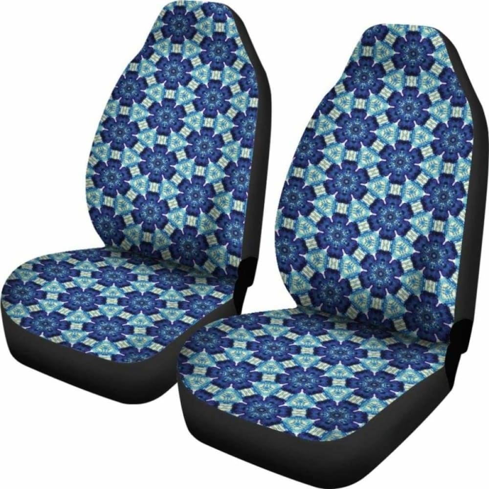 Blue Boho Floral Shibori Tie-Dye Abstract Print Car Seat Covers - Waterproof & Non-Slip for SUVs, Sedans, Trucks - Perfect for Road Trips, Commuting & Car Interior Decor