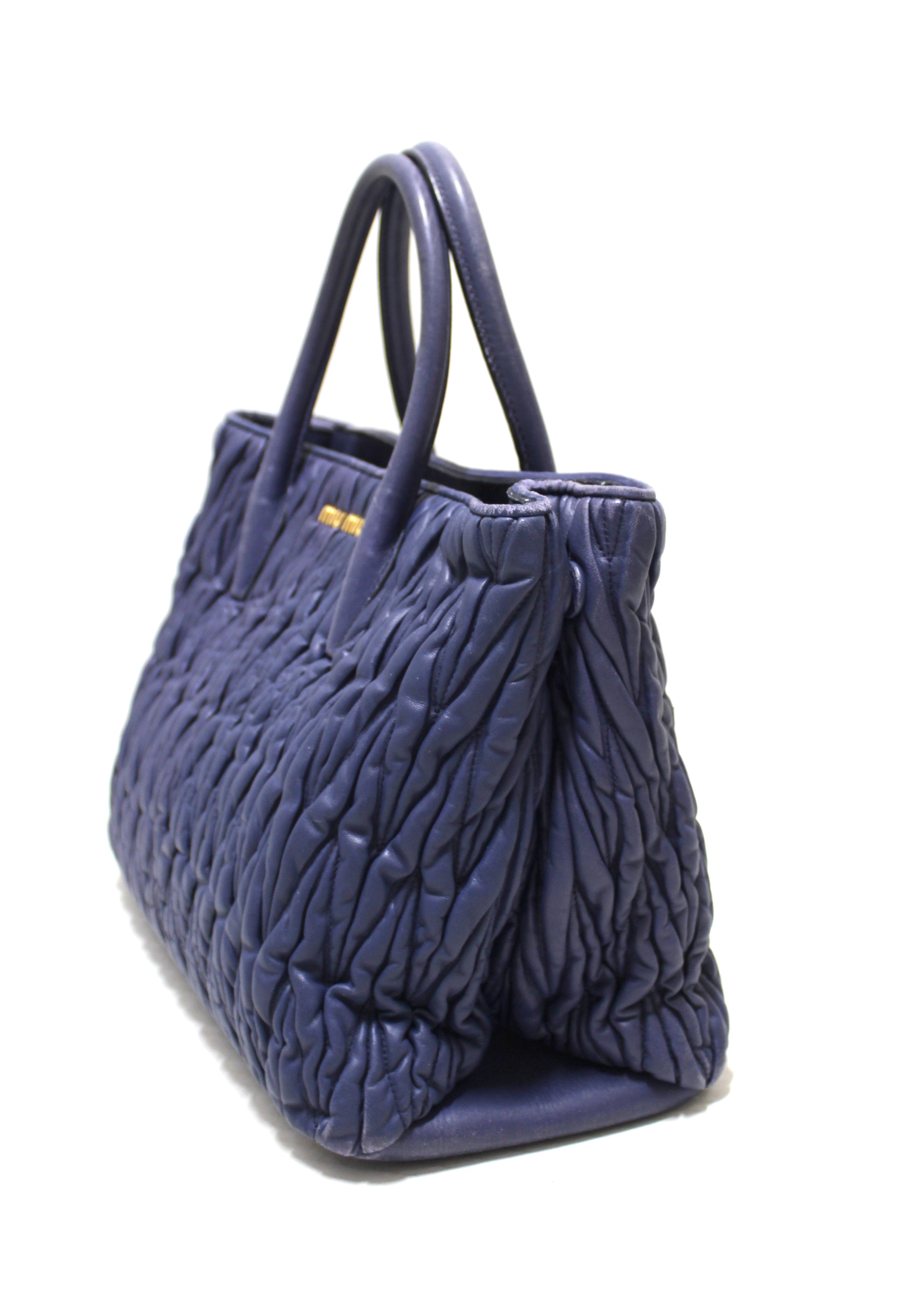 Authentic Miu Miu Blue Nappa Leather Maletasse Tote Bag with Long Strap - Luxury Designer Handbag for Women, Perfect for Work, Travel & Everyday Use