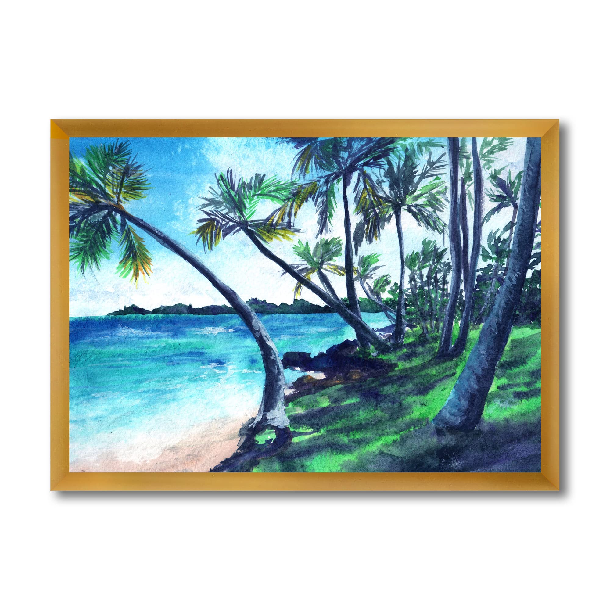 DesignQ Tropical Beach Summer Paradise Nautical Coastal Framed Wall Art - Perfect for Living Room, Bedroom & Beach House Decor