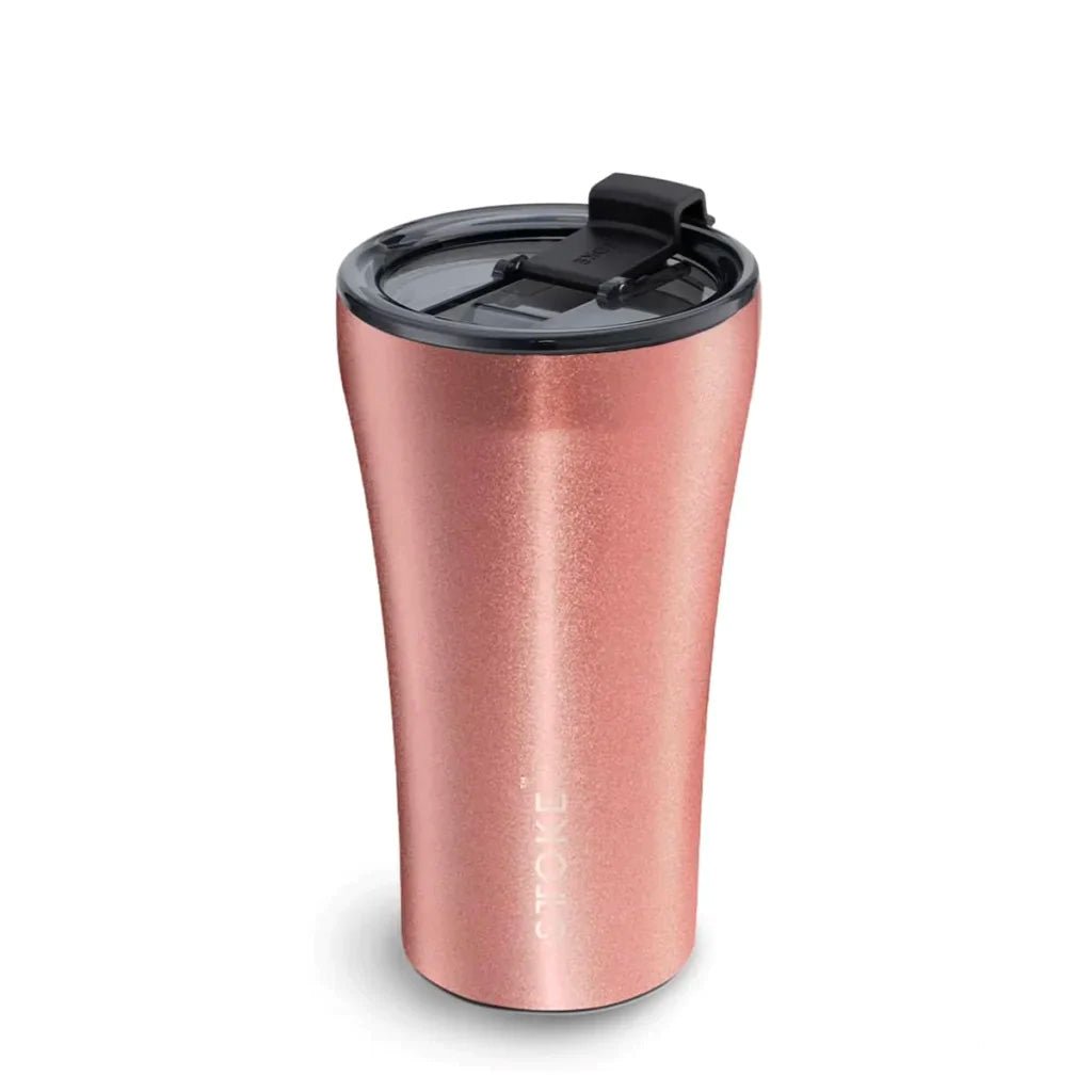 Sttoke 12oz Reusable Coffee Cup with Lid - Insulated Travel Mug for Hot & Cold Drinks, Blush Rose Color - Perfect for Office, Commute, Camping & Outdoor Activities