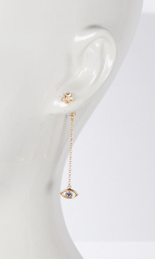 Mini Star Stud Earrings with Eye Charm - Single Piece Dainty Jewelry for Women - Perfect for Everyday Wear, Parties & Gifts