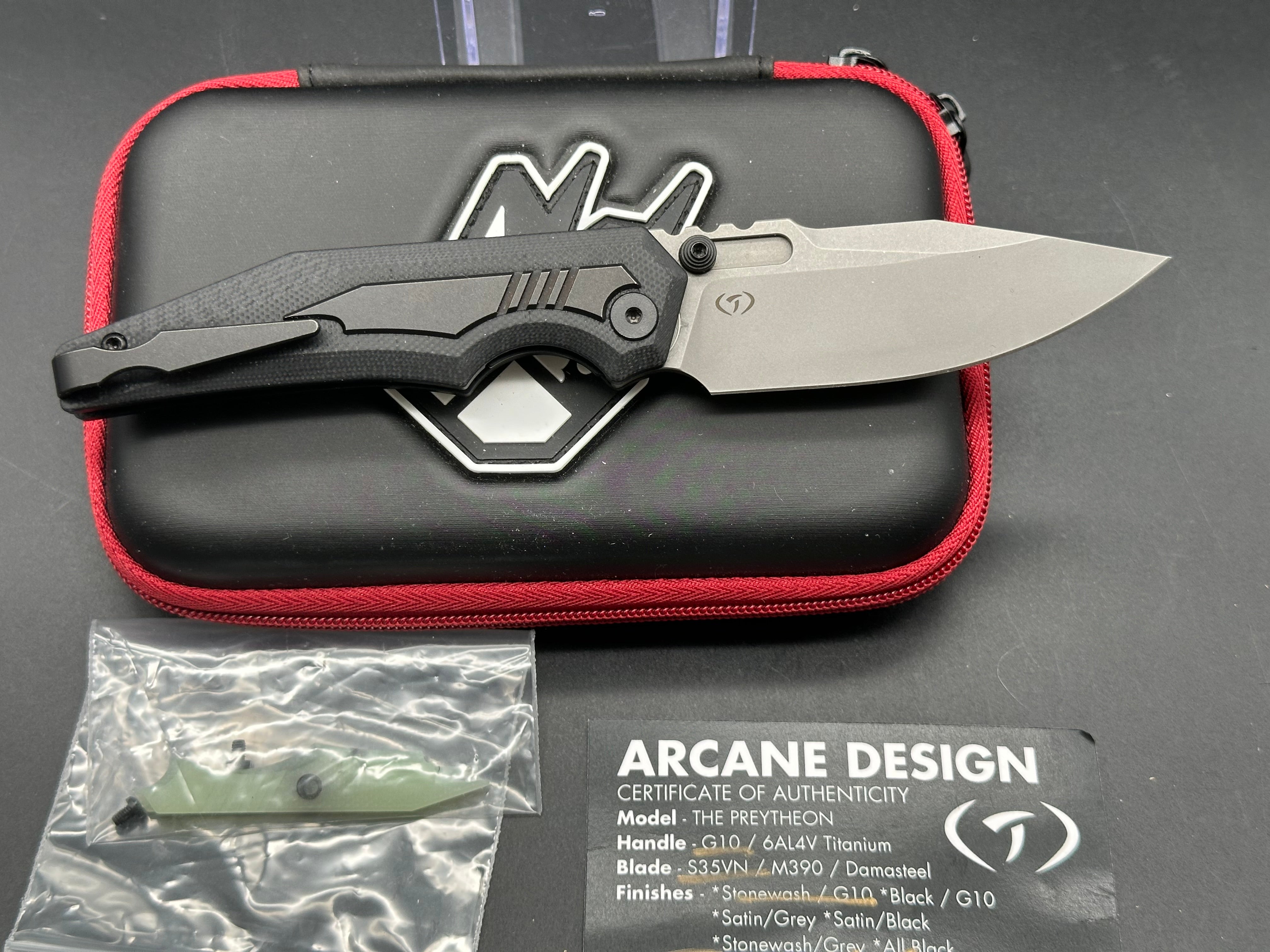 Arcane Preytheon Tactical Knife with Black G10 Handle & Titanium Inserts - Includes Extra Jade G10 Inserts - Perfect for Outdoor Survival, Camping, and EDC Gear