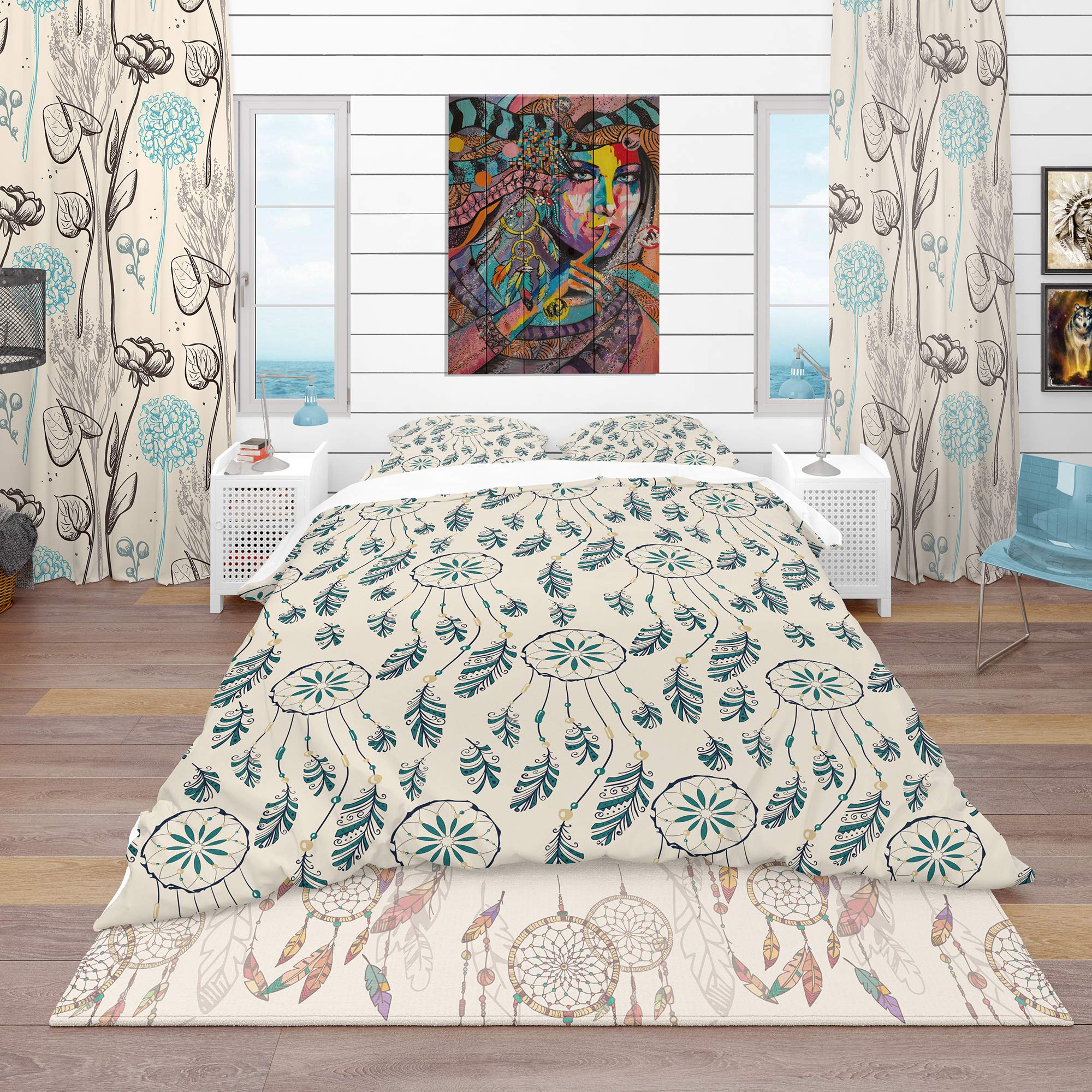 Southwestern Dream Catcher Duvet Cover Set King - All Season Abstract Bedding for Boho Bedroom Decor