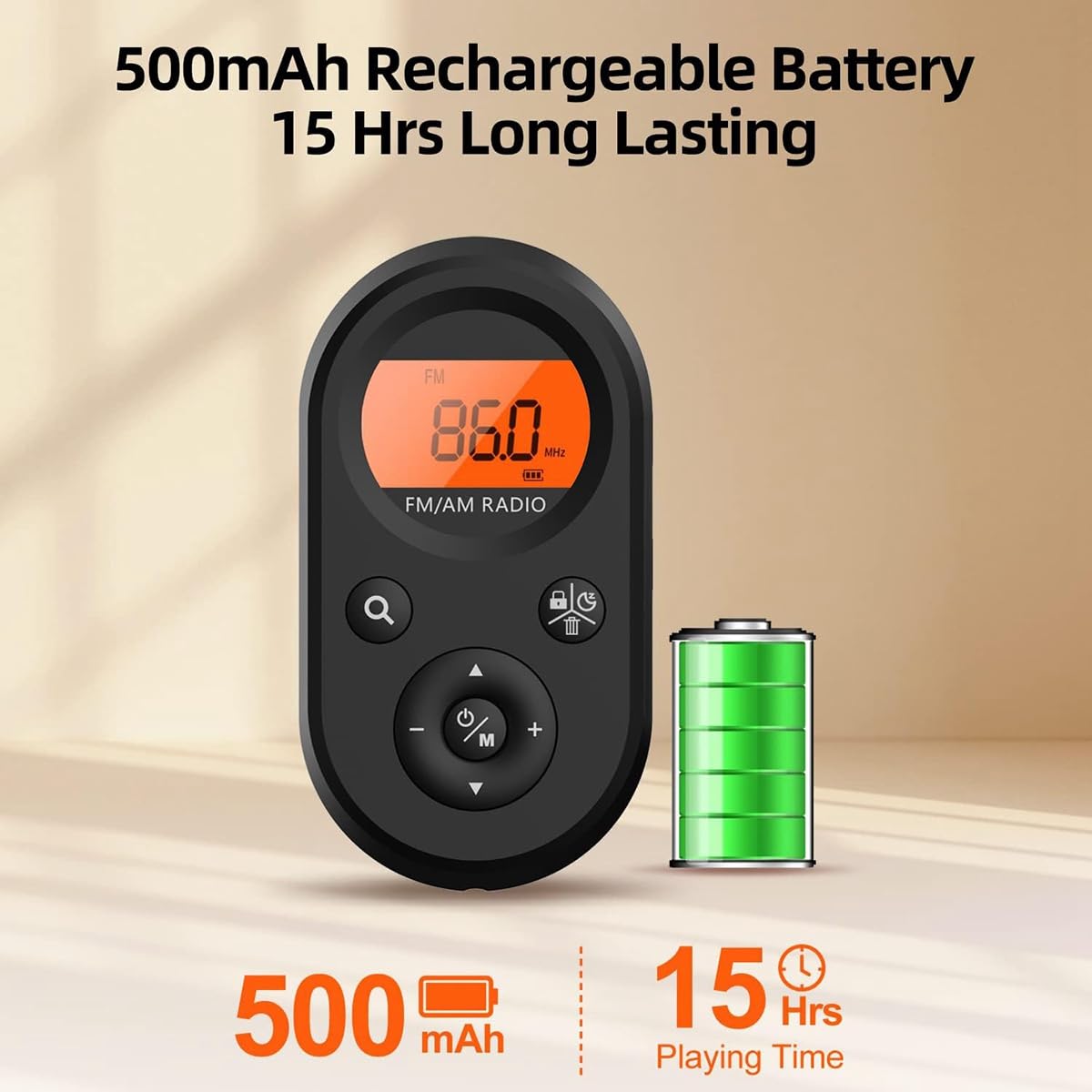 MILLTOR AM/FM Pocket Radio with Rechargeable Battery - Portable Walkman Radio with Stereo Headphones, Long Battery Life & Sleep Timer - Perfect for Travel, Camping, and Emergency Preparedness