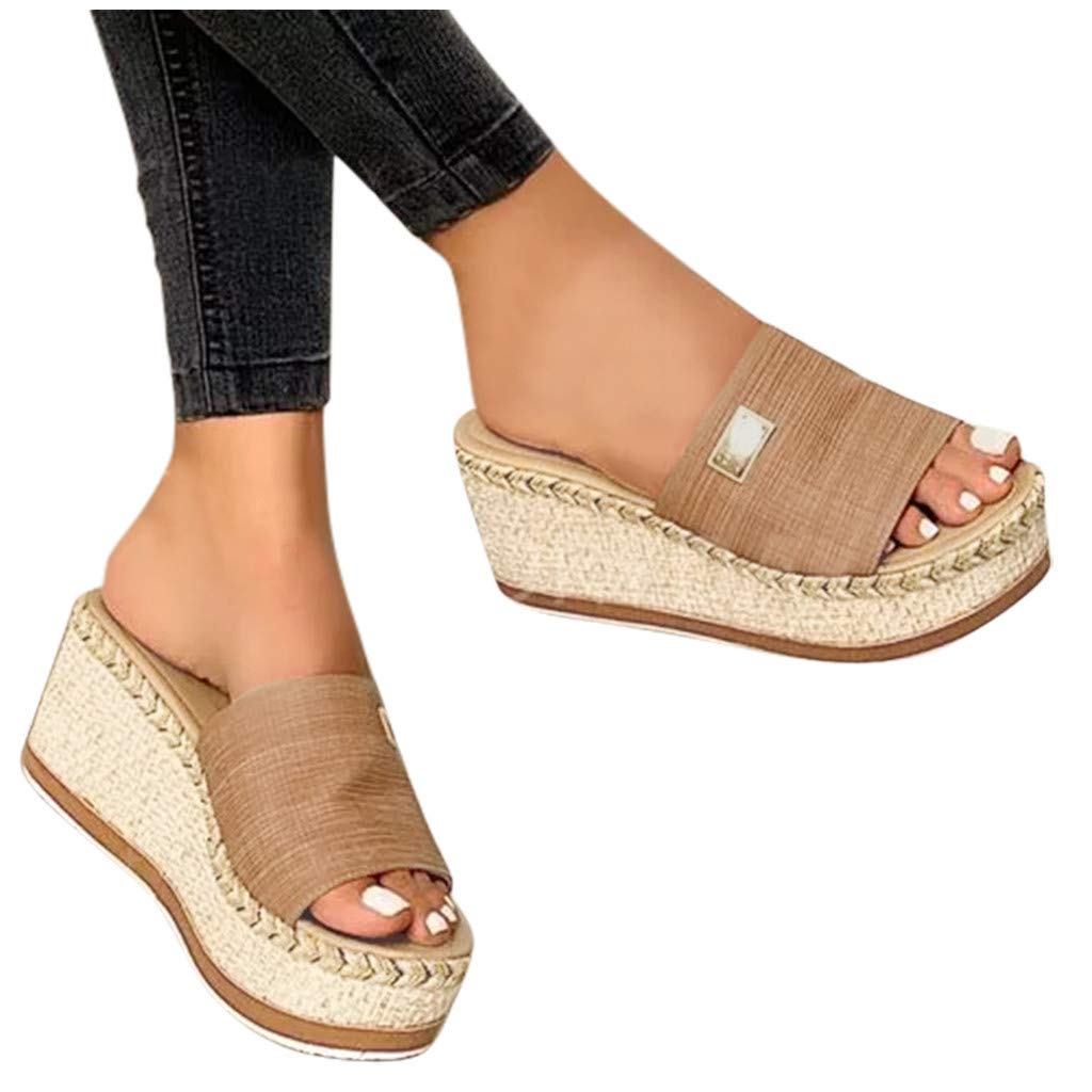 Women's Platform Sandals - Comfortable Wedge Slide Sandals with Open Toe for Casual & Dressy Outfits | Espadrille Design for Walking, Beach, Summer & Daily Wear (Coffee, Size 8.5)