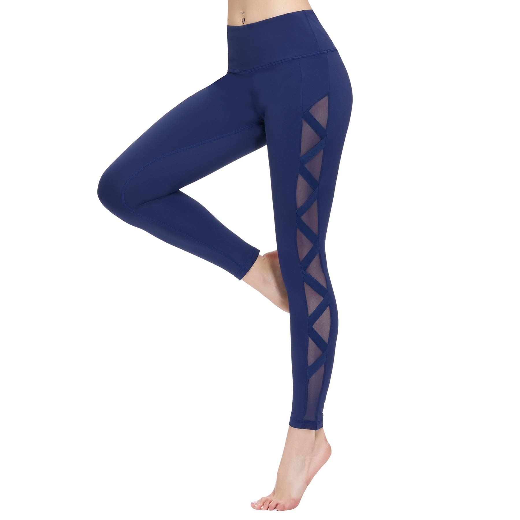 Romansong Women's High Waisted Yoga Pants with Pockets - 4-Way Stretch Tummy Control Capri Leggings | Non See-Through Mesh Workout Pants for Gym, Running & Lounge Wear
