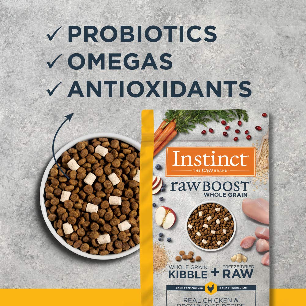 Instinct Raw Boost Whole Grain Chicken & Brown Rice Dry Dog Food - 4.5 lb Bag - High Protein Grain Free Kibble for Adult Dogs - Perfect for Active Pets & Weight Management