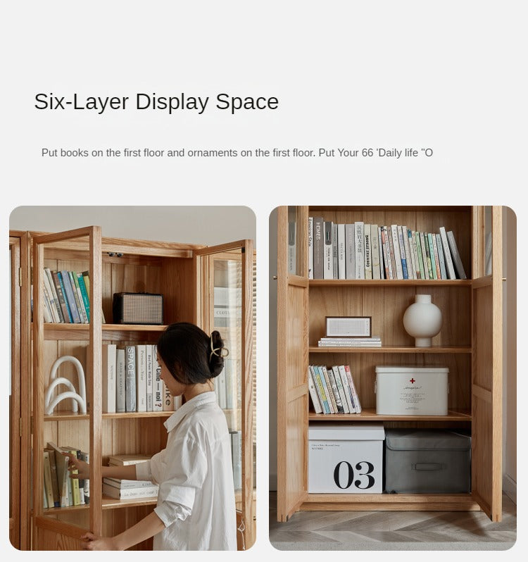 Oak Solid Wood Floor Standing Bookcase - Adjustable Whole Wall Bookshelf for Living Room, Office & Library | Free Combination Design for Custom Storage