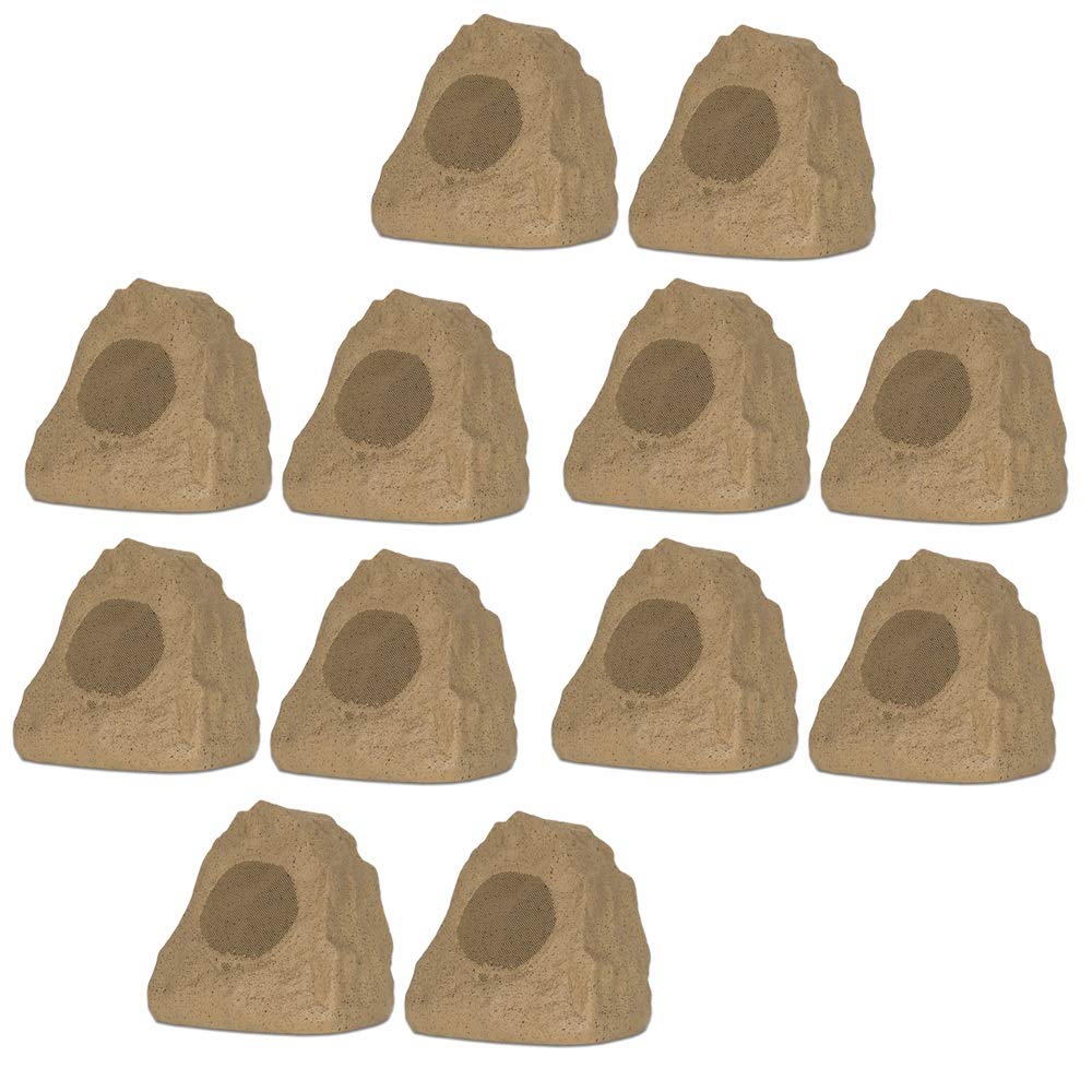 12R4S Outdoor Sandstone Rock 12 Speaker Set - Weatherproof Bluetooth Audio System for Yard, Patio, Pool, Spa, and Garden Landscaping