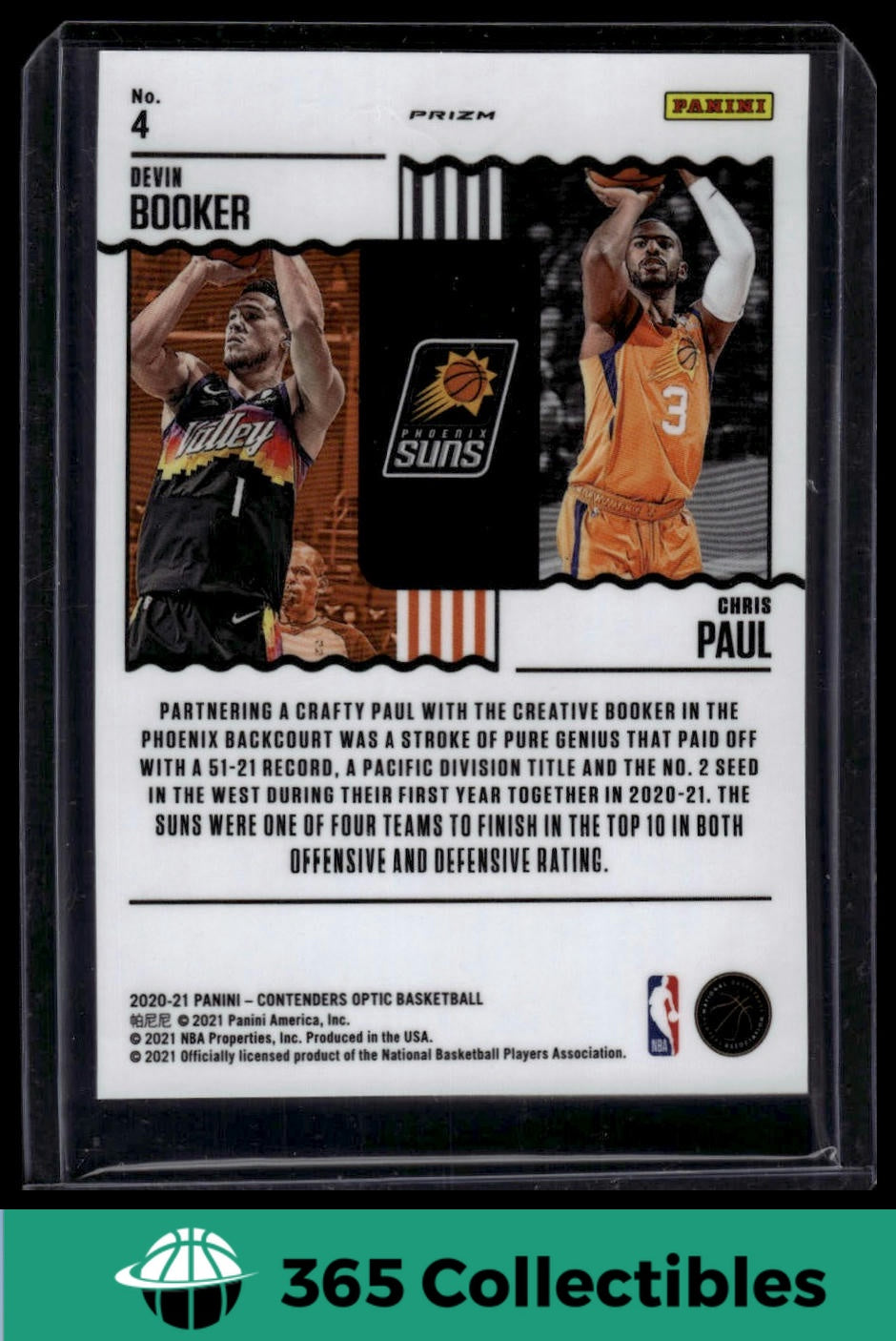 2020-21 Panini Optic NBA Devin Booker Prizm #4 Basketball Trading Card - Phoenix Suns Collectible for Fans & Sports Memorabilia Enthusiasts - Perfect for Display, Gifts, and Investment