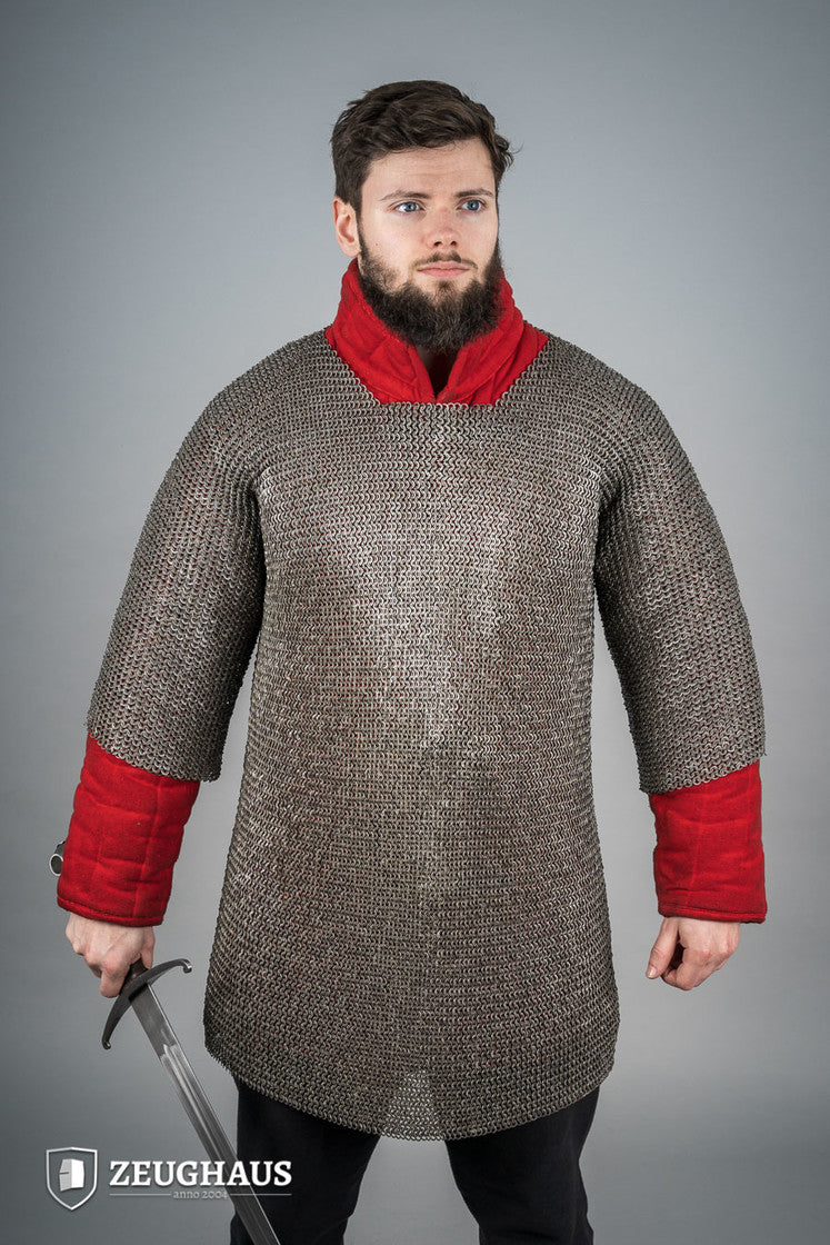 Flat Ring Riveted Chainmail Haubergeon - 6mm Steel Oiled B Stock - Medieval Armor for LARP, Cosplay & Historical Reenactment