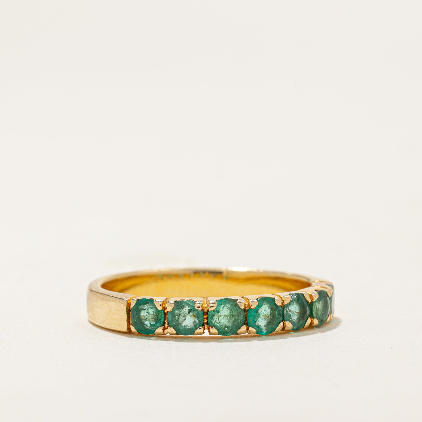 Emerald Semi Eternity Ring - 0.70 Carat Total Weight (CTW) - Size 7 - Elegant Green Gemstone Wedding Band for Women, Perfect for Anniversaries, Engagements & Special Occasions