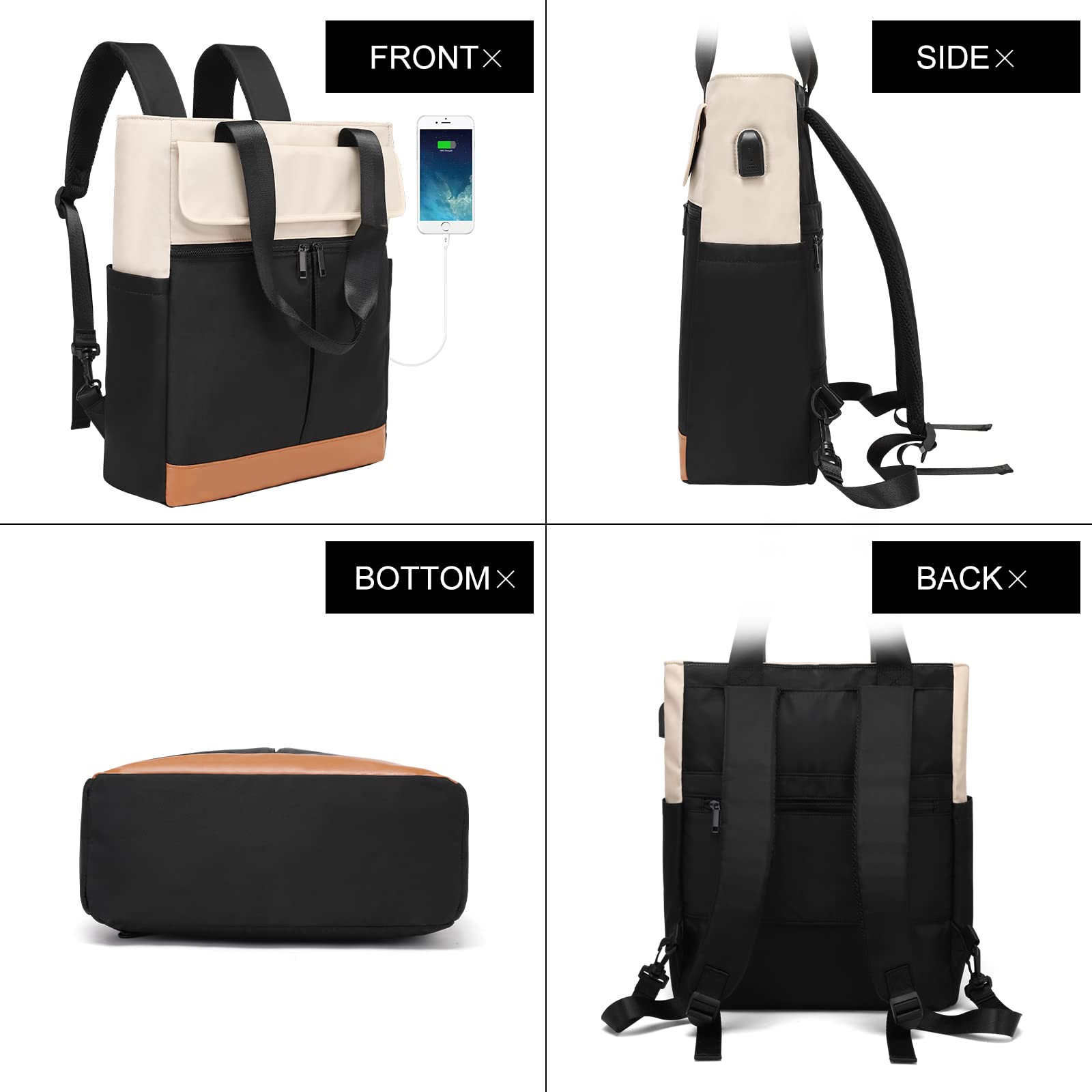Women's Convertible Laptop Backpack - 15.6 Inch USB Charging Daypack for Work, Travel & School | Water-Resistant Computer Bag with Anti-Theft Pocket | Perfect for Commuting, Business Trips & College