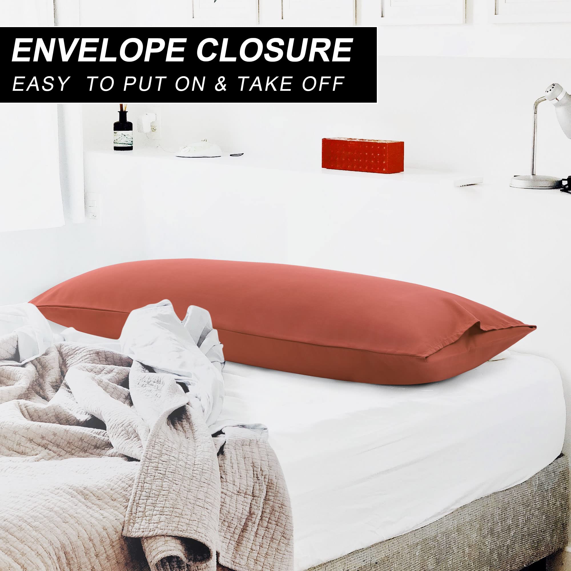 Soft Microfiber Body Pillow Case 20x48 Inches - Orange Replacement Cover for Full Body Pillows - 90 GSM Polyester Weave - Perfect for Pregnancy Support, Back Pain Relief & Comfortable Sleeping