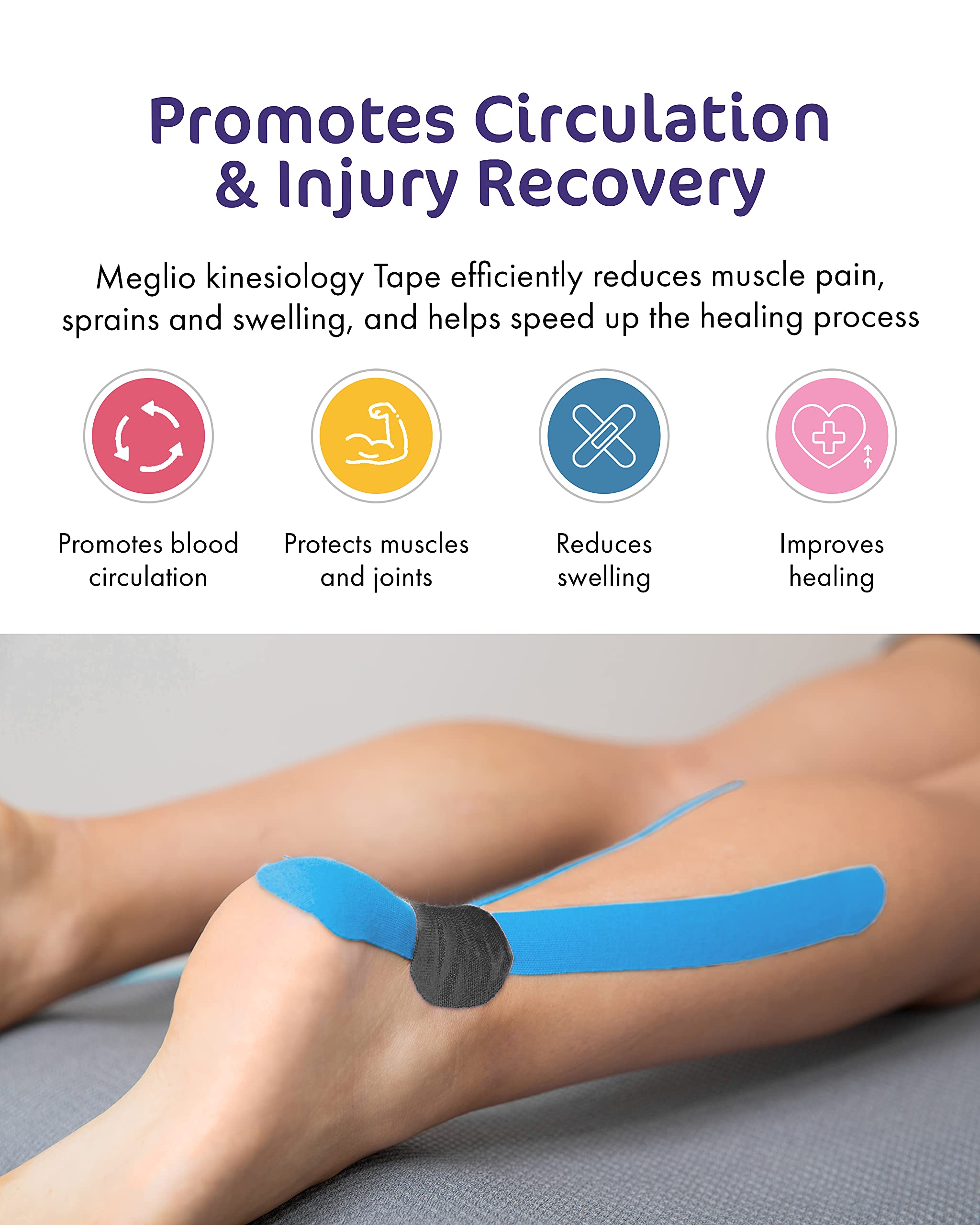 Meglio Kinesiology Tape - 5m Uncut Roll for Sports Injuries, Muscle Support & Pain Relief | Breathable, Waterproof Athletic Tape for Physiotherapy, Strapping & Recovery | Ideal for Athletes, Runners & Post-Injury Care (Blue)