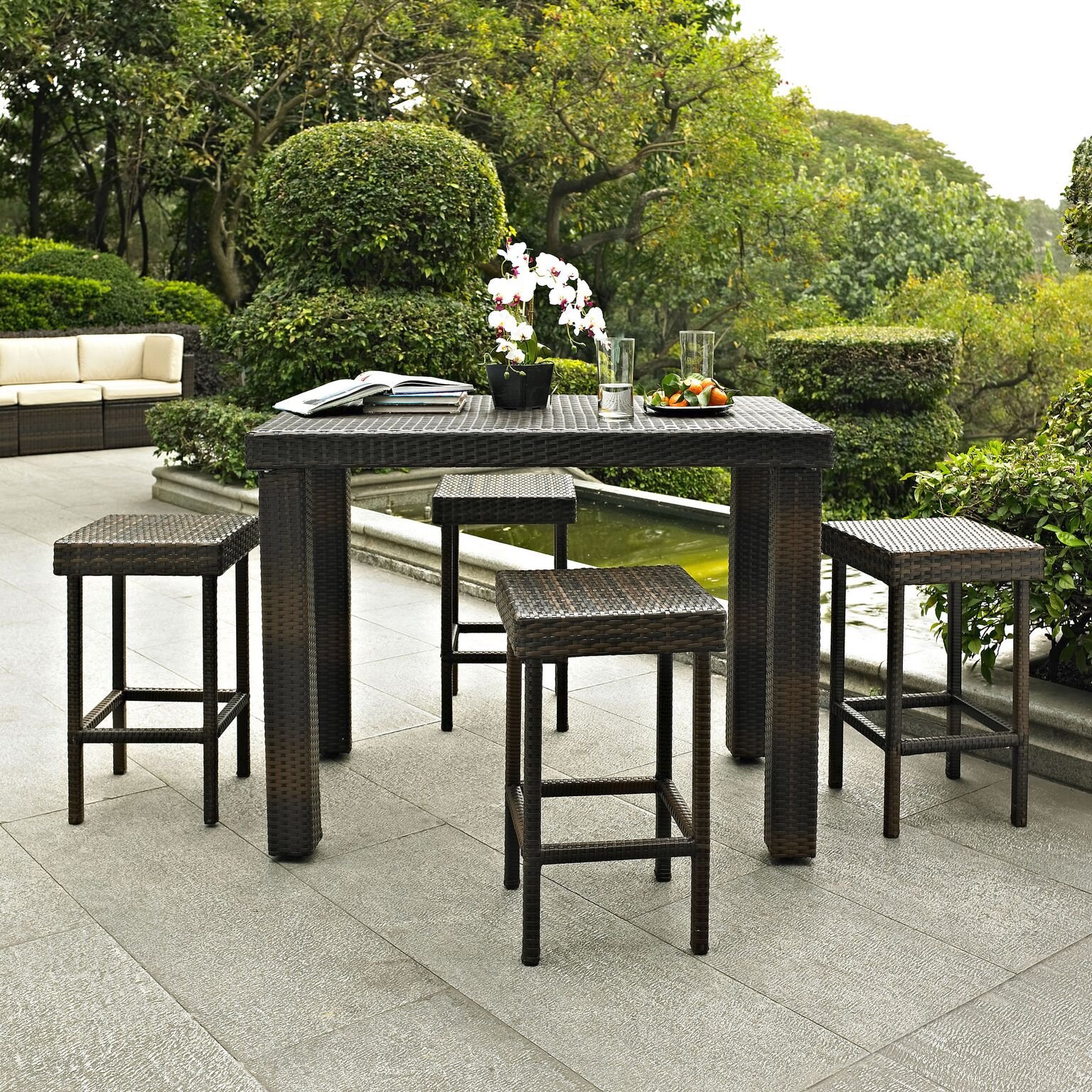 Crosley Furniture Palm Harbor 6-Person Rectangular Counter-Height Outdoor Bar Dining Table - Weather-Resistant Brown Patio Table for Backyard, Deck & Poolside Dining