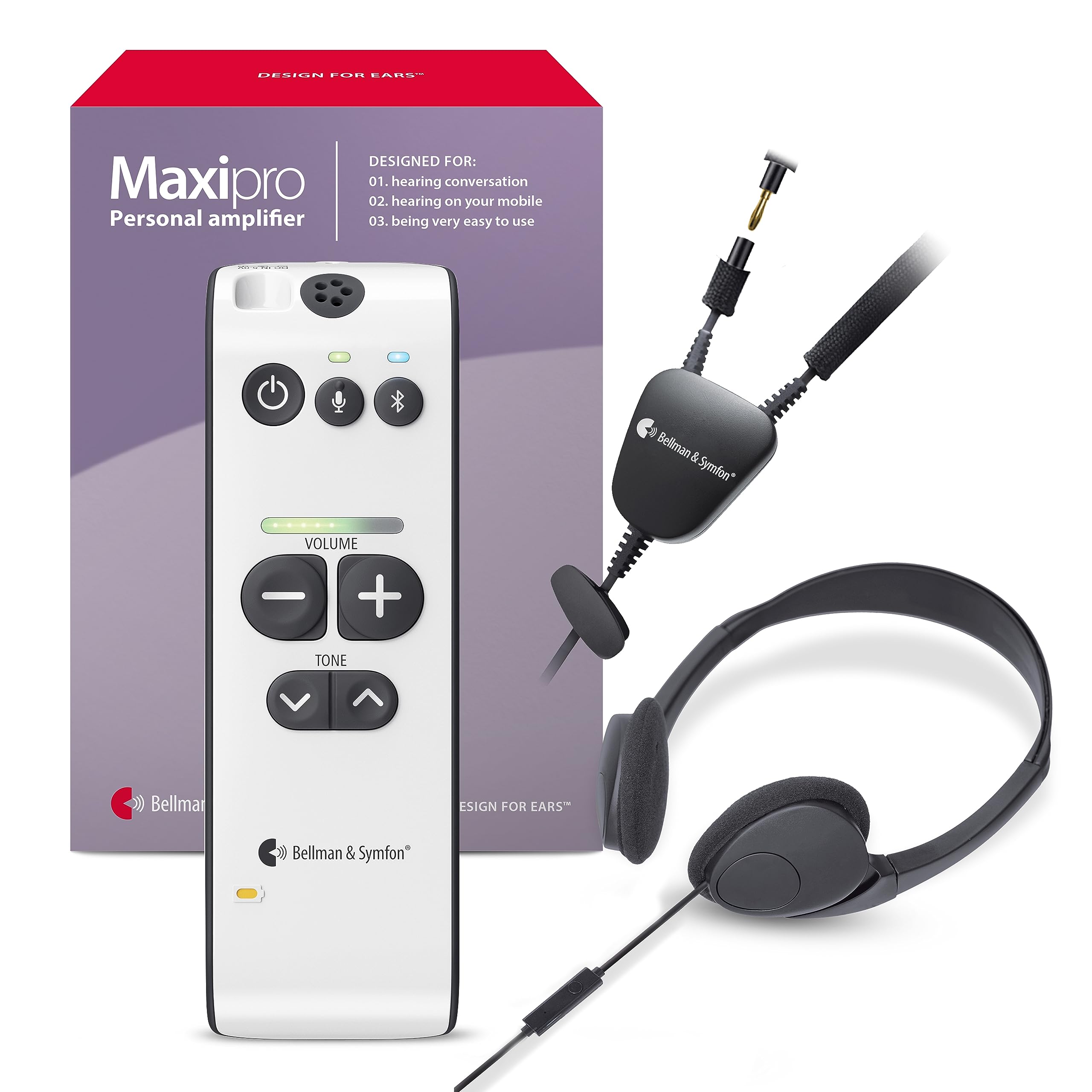 Bellman & Symfon Maxi Pro Bluetooth Hearing Amplifier with Neck Loop – Digital Hearing Aid Booster for Clear Conversations – Wireless Cell Phone Connectivity – Ideal for Seniors, TV Watching & Phone Calls