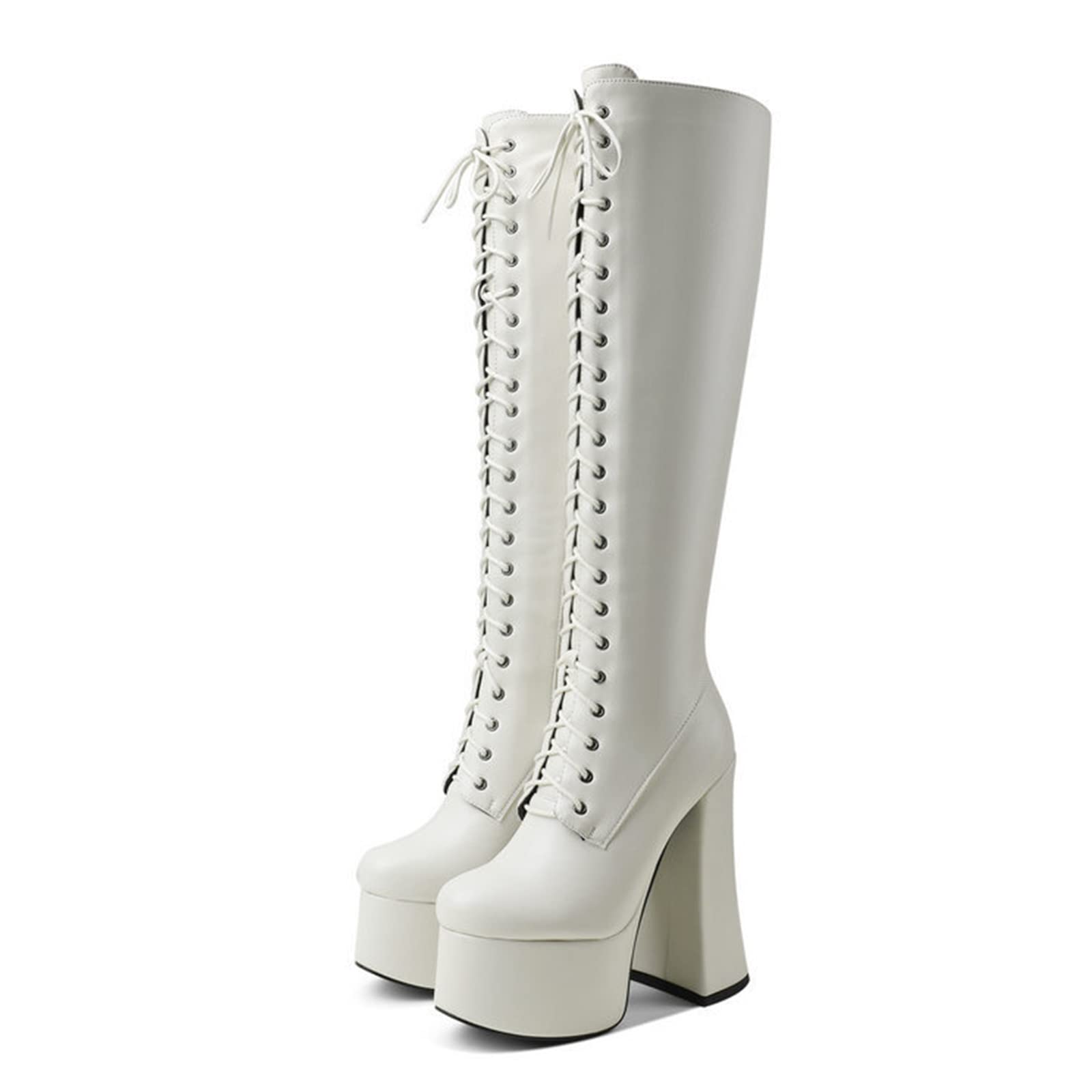 Stylish Women's Platform Lace Up Knee High Boots with Chunky Heels - Fashionable GOGO Boots for Women | Perfect for Fall/Winter Outfits, Night Out & Street Style