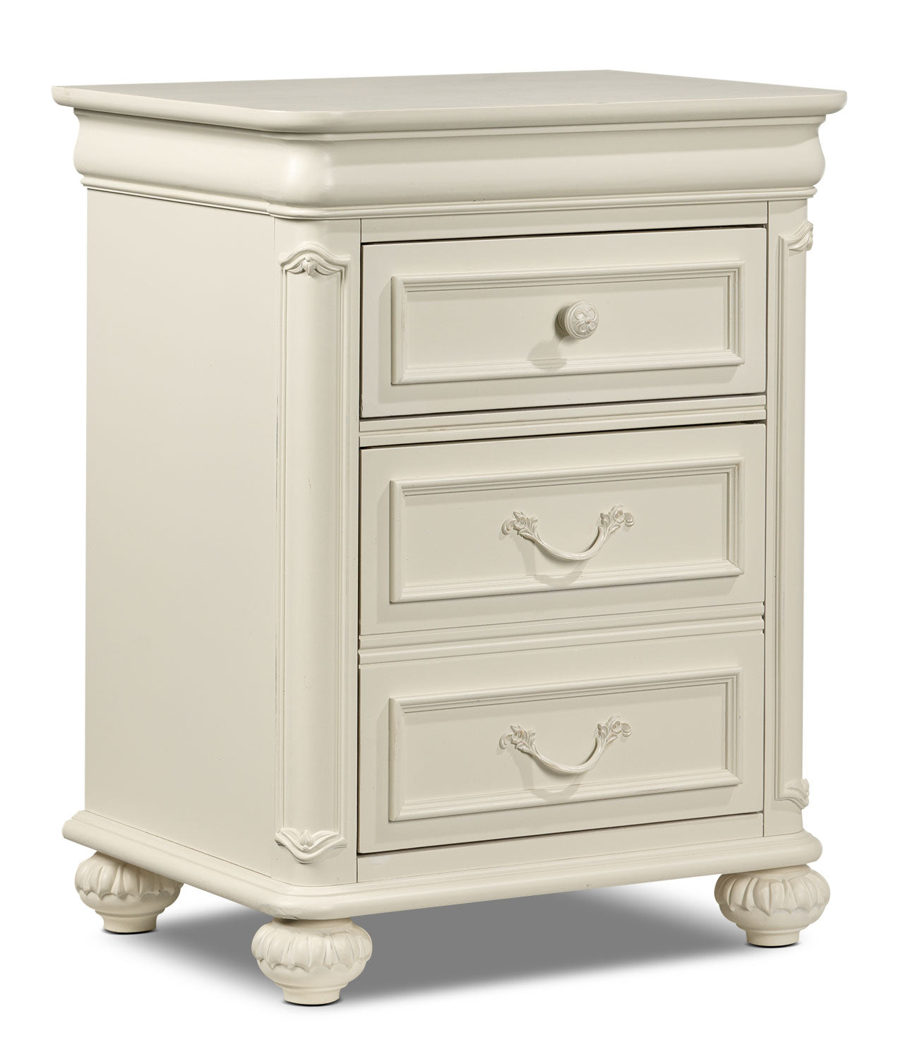 Vintage Amber Night Stand - Antique White Finish Bedside Table for Bedroom Decor & Small Space Storage