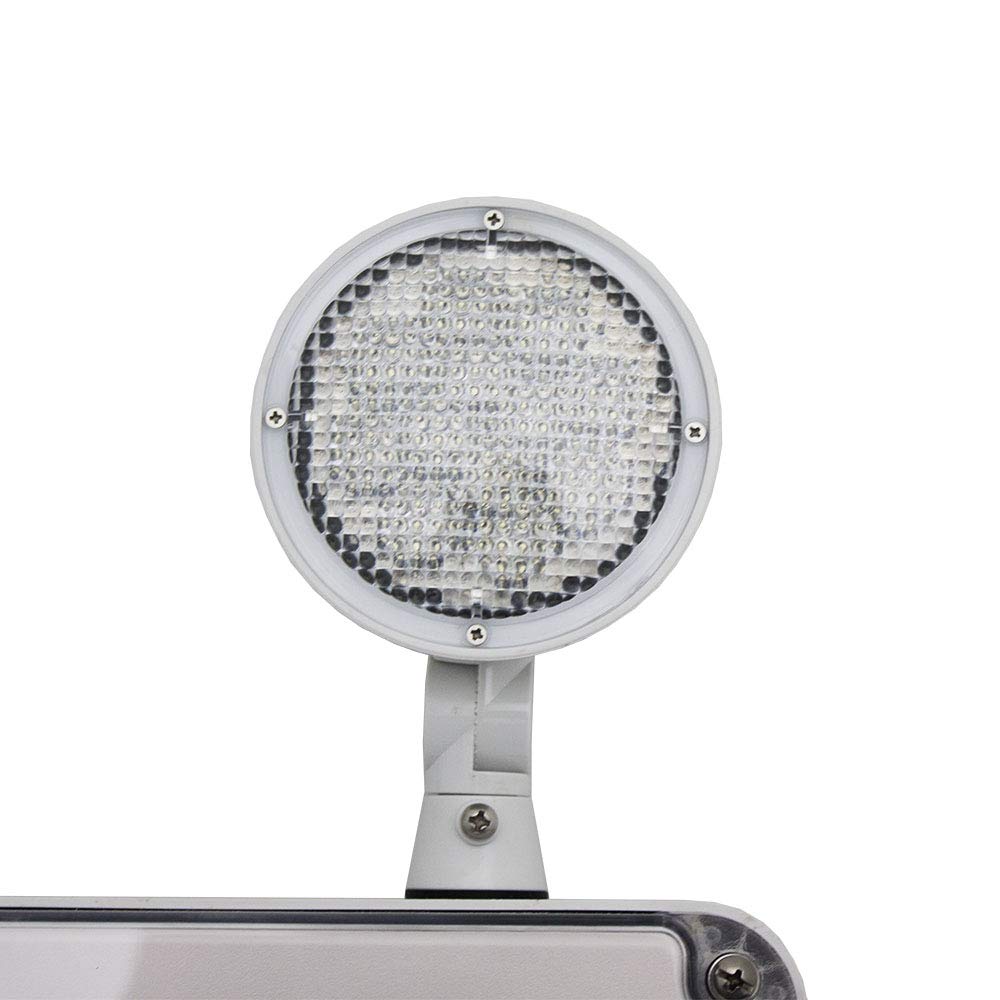UL Listed LFI Lights - Wet Location Rated Combo Green Exit Sign with Emergency LED Lights, White Housing, Two Adjustable Round Heads, Hardwired with Battery Backup (WLTCOMBO-G) - Ideal for Commercial Buildings, Warehouses, and Public Safety Areas