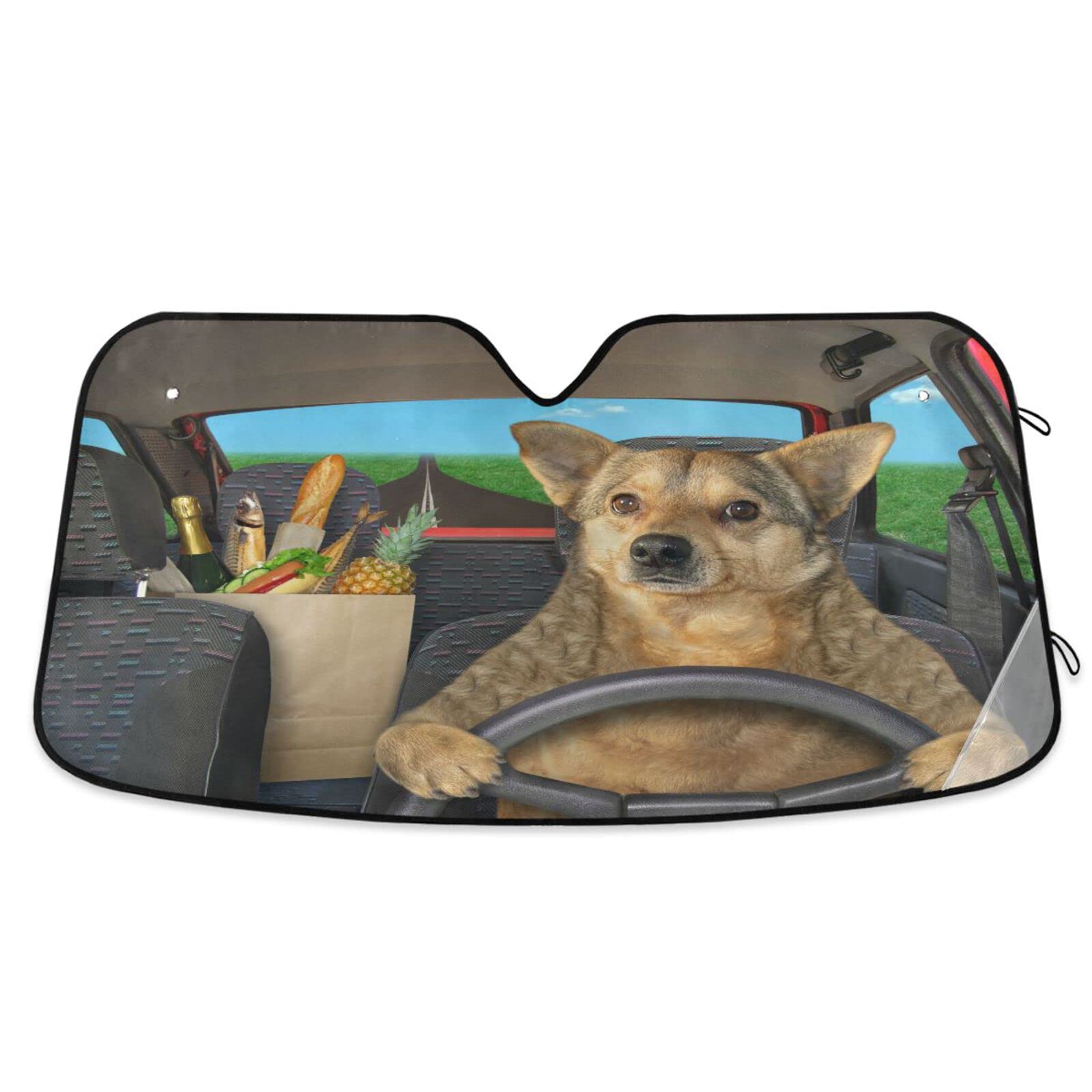 Funny Beige Dog Car Windshield Sun Shade - Reflective UV Sun Visor for SUV & Trucks | Keep Vehicle Cool | Perfect for Summer Road Trips & Pet Lovers