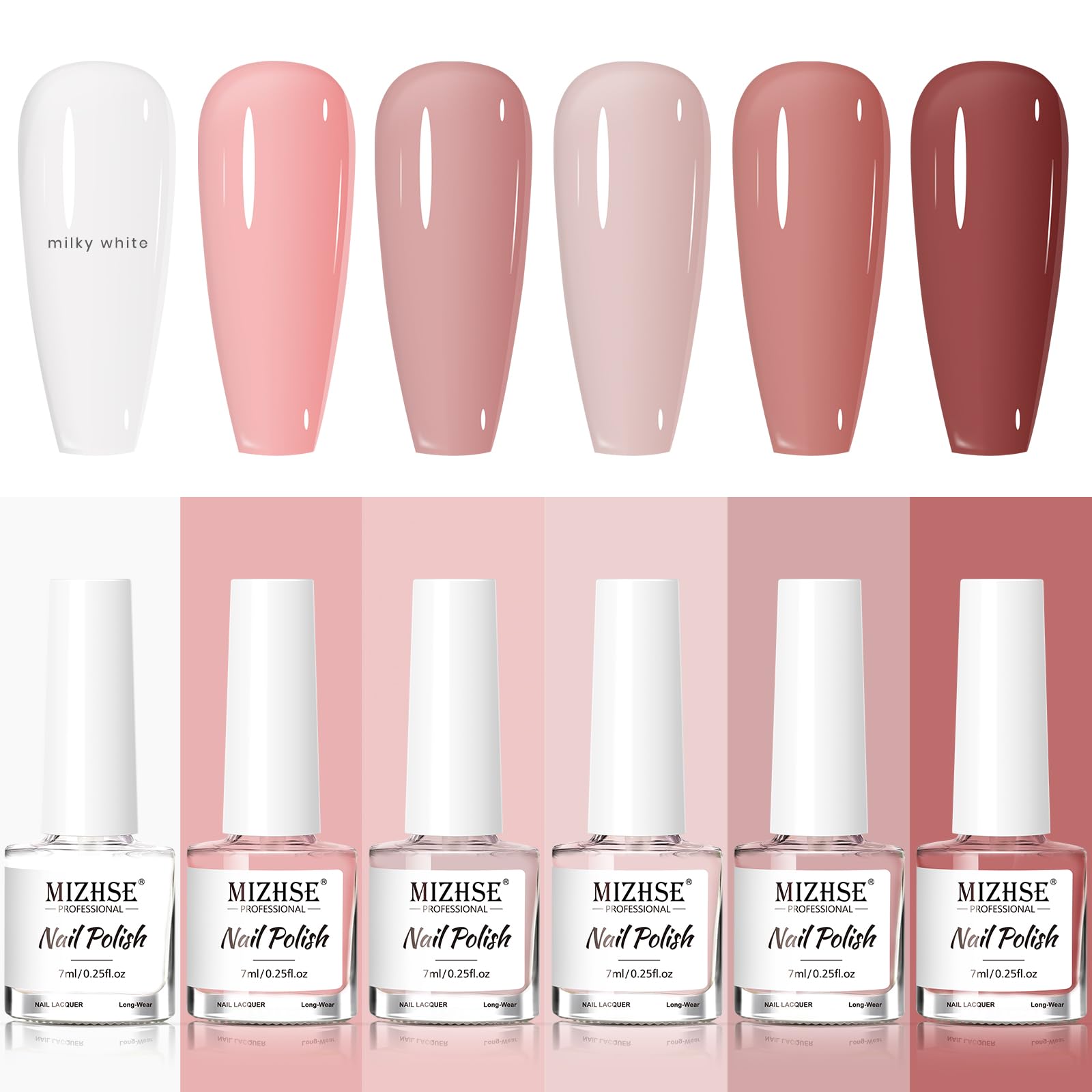 MIZHSE 6-Piece Classic Nude Nail Polish Set - Quick Dry Nail Lacquer in Milky White & Nude Pink Shades | Strengthens Nails | Perfect for Manicures, DIY Nail Art & Salon Use | Great Gift for Women, Brides & Special Occasions