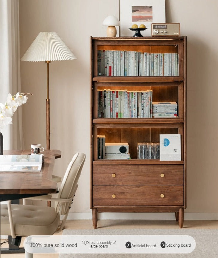 Solid Black Walnut Wood Side Cabinet with Flip Door - Perfect for Living Room, Bedroom & Home Office Storage