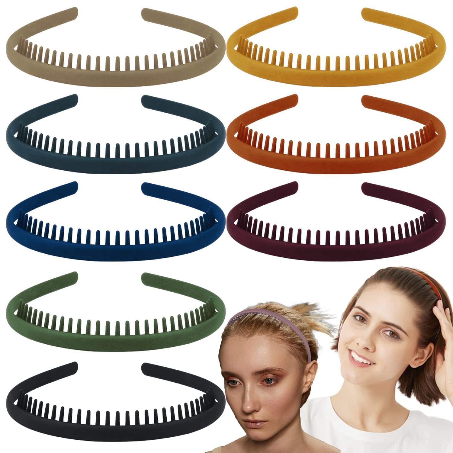 6 Pack Non-Slip Plastic Teeth Headbands for Women & Girls - Thin Hair Bands with Teeth Combs for Sports, Workouts, Yoga and Everyday Styling