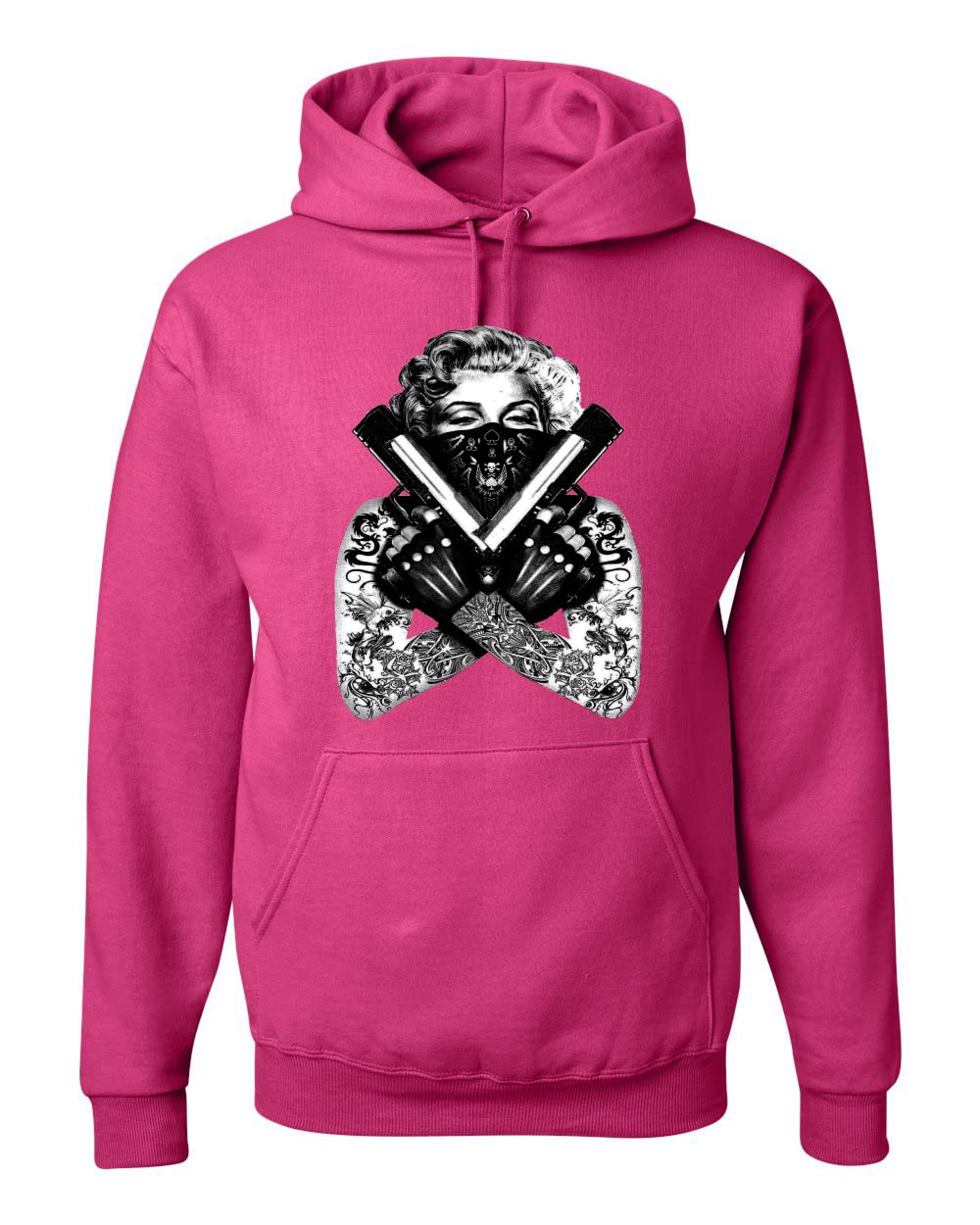 Wild Bobby Marilyn Badass Tattoo Art Guns Pop Culture Unisex Graphic Hoodie Sweatshirt | Vintage Rock Style Pullover for Men & Women | Perfect for Concerts, Streetwear & Casual Outfits