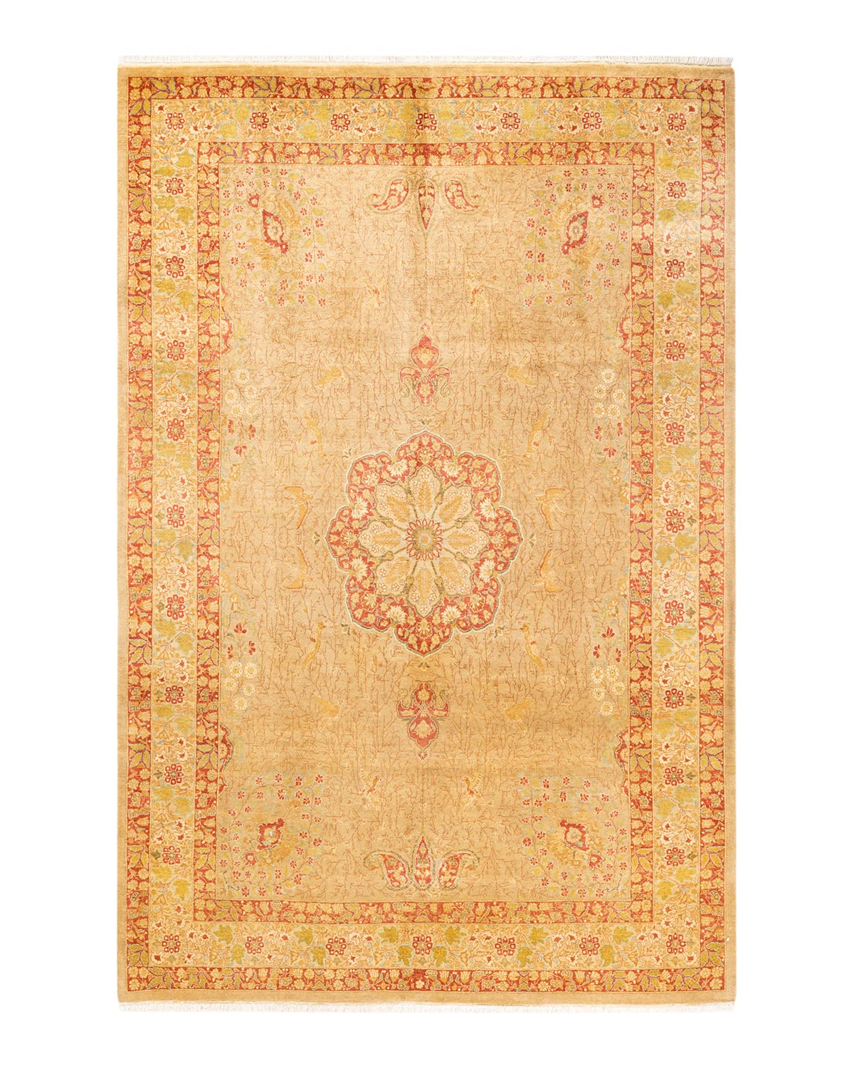 Handmade Wool Oriental Mogul Yellow 6x9 Area Rug - Traditional Hand-Knotted Design for Living Room, Bedroom & Dining Room Decor