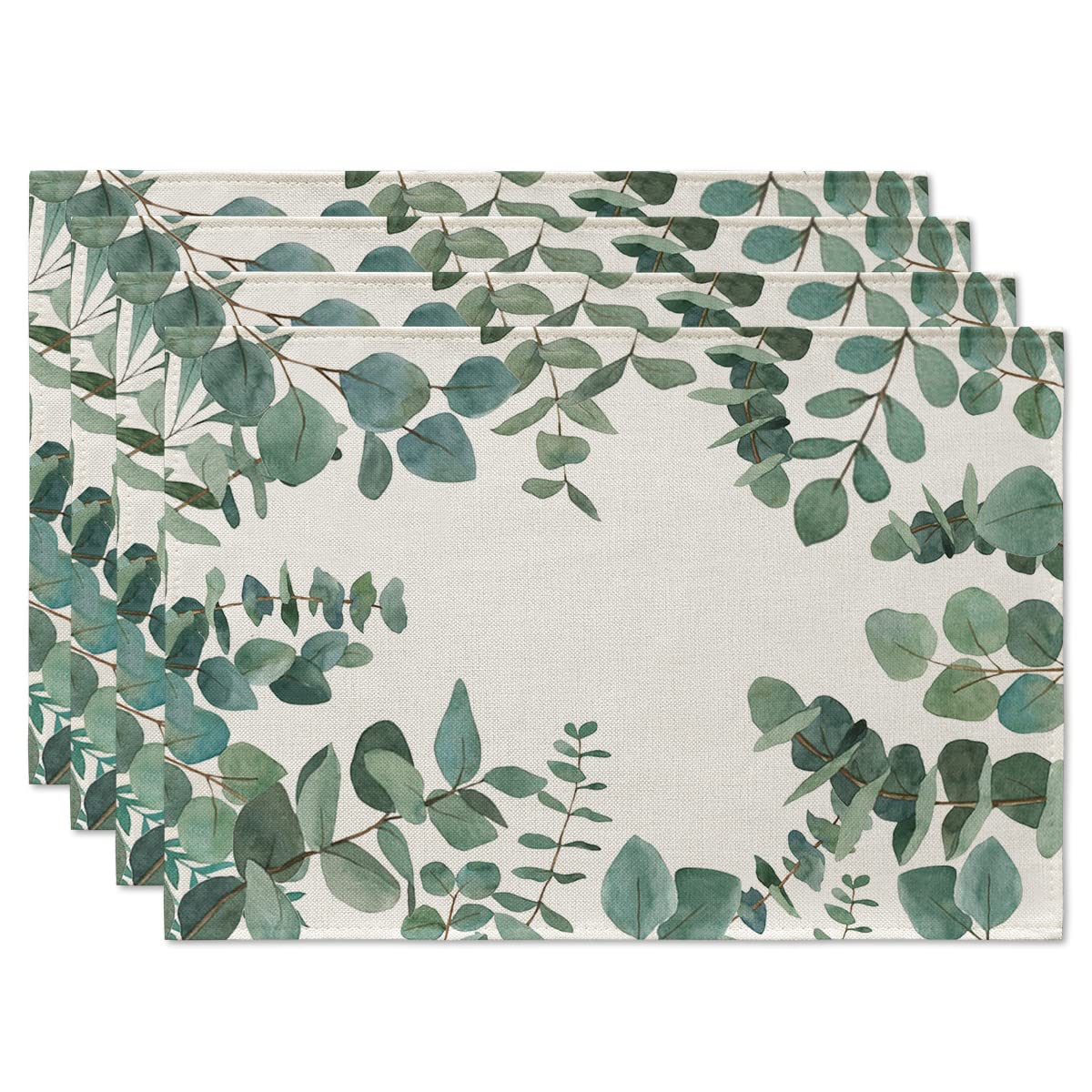 Eucalyptus Leaves Summer Placemats Set of 4 - 12x18 Inch Rustic Vintage Washable Table Mats for Spring & Seasonal Holidays | Perfect for Outdoor Dining, Picnics, and Farmhouse Decor