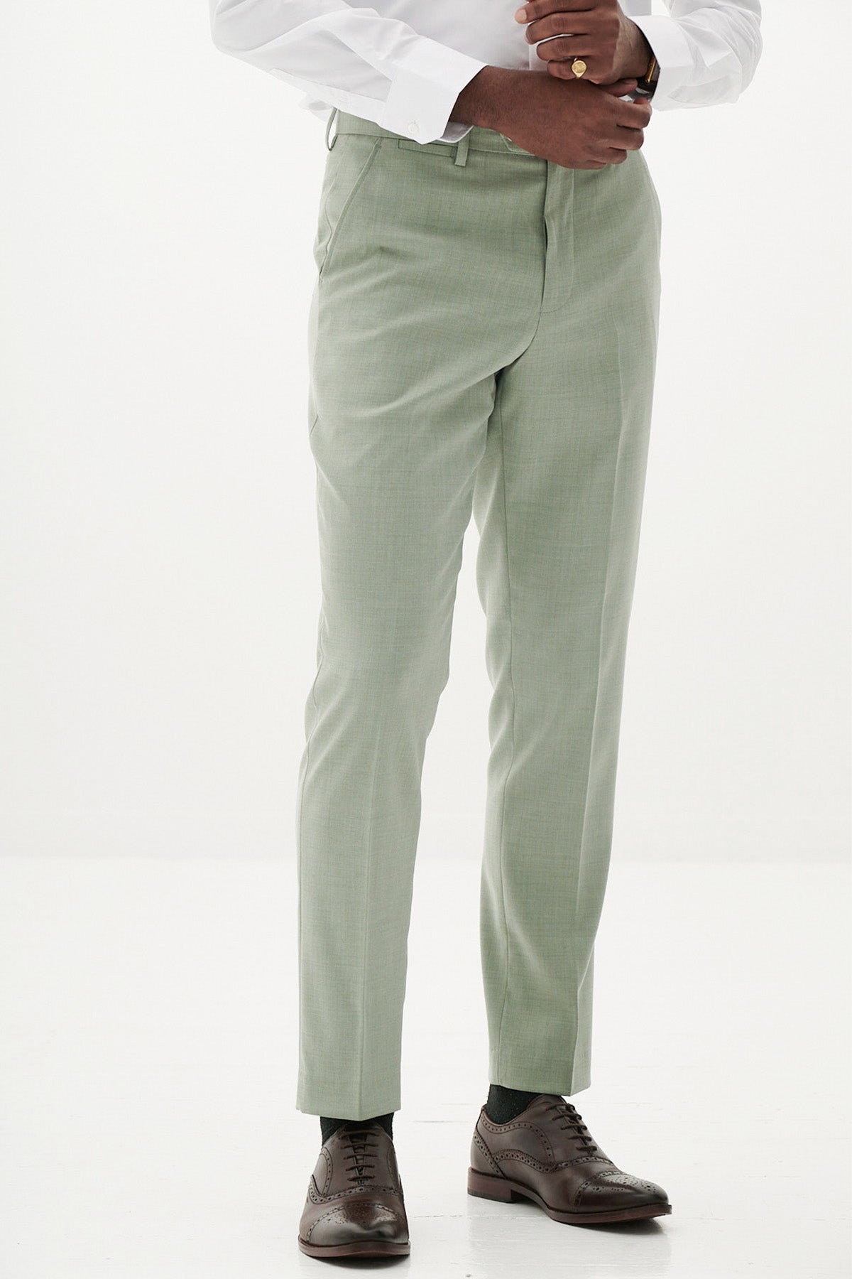 FINLEY Women's Moss Green Tailored Trousers - Slim Fit High Waist Dress Pants for Office, Business & Formal Occasions