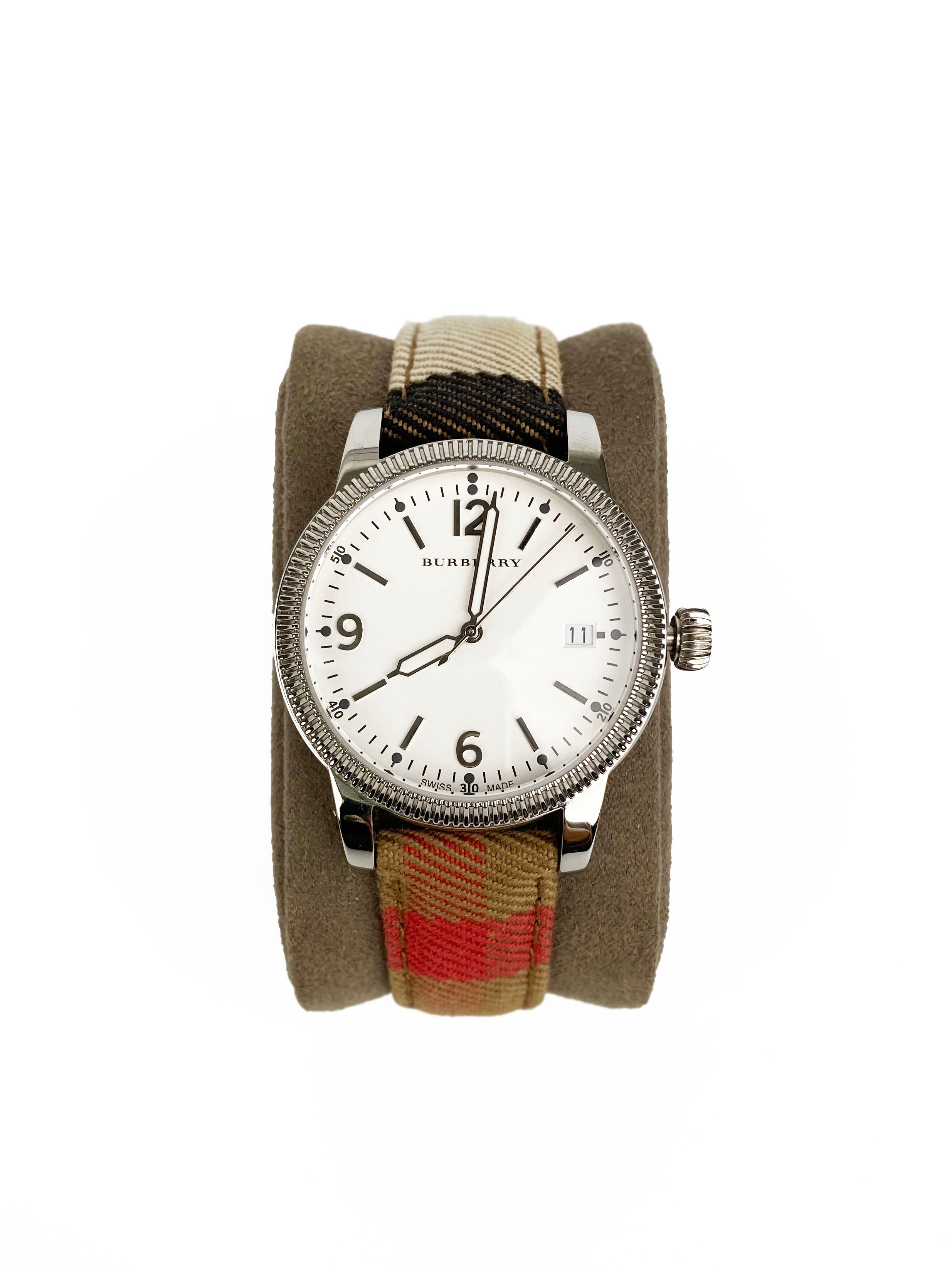 Burberry Silver Dial Check Fabric Watch for Men & Women - Luxury British Fashion Timepiece for Casual & Formal Wear