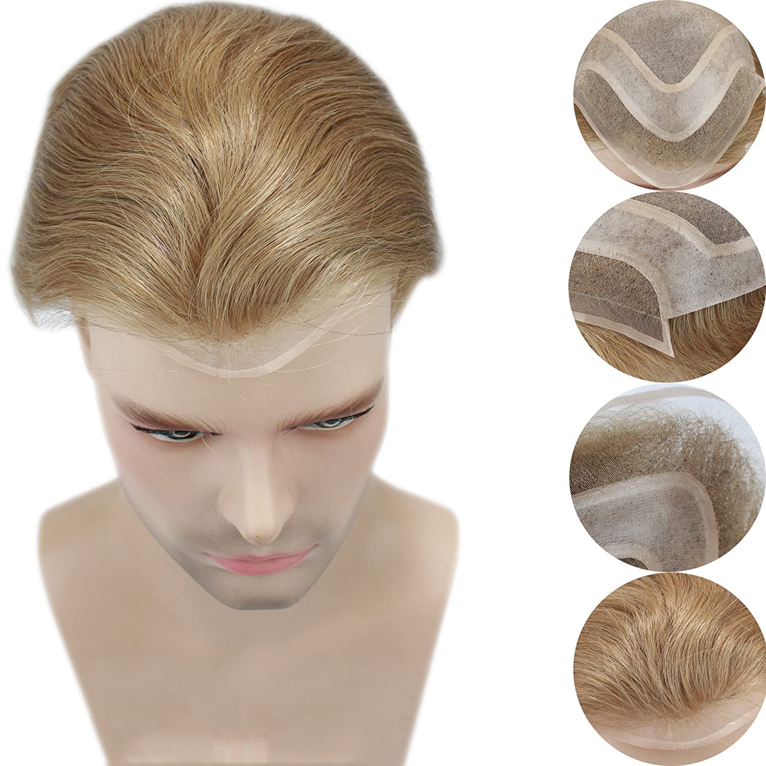 Undetectable Men's Hair Toupee with French Lace - Natural Human Hair Replacement System #21 Blonde Color for Thinning Hair - Perfect for Daily Wear, Special Occasions & Confidence Boost