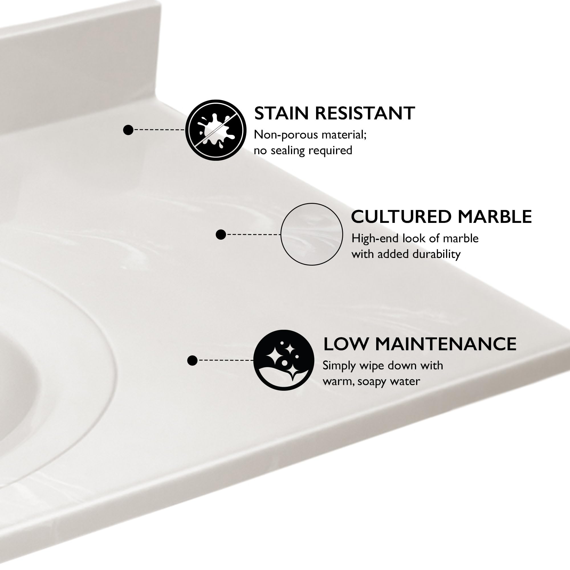49-Inch Cultured Marble Bathroom Vanity Top with Backsplash - Ivory Swirl Design - Durable & Water-Resistant - Perfect for Modern Home Renovation & Bathroom Upgrade - Design House 586347