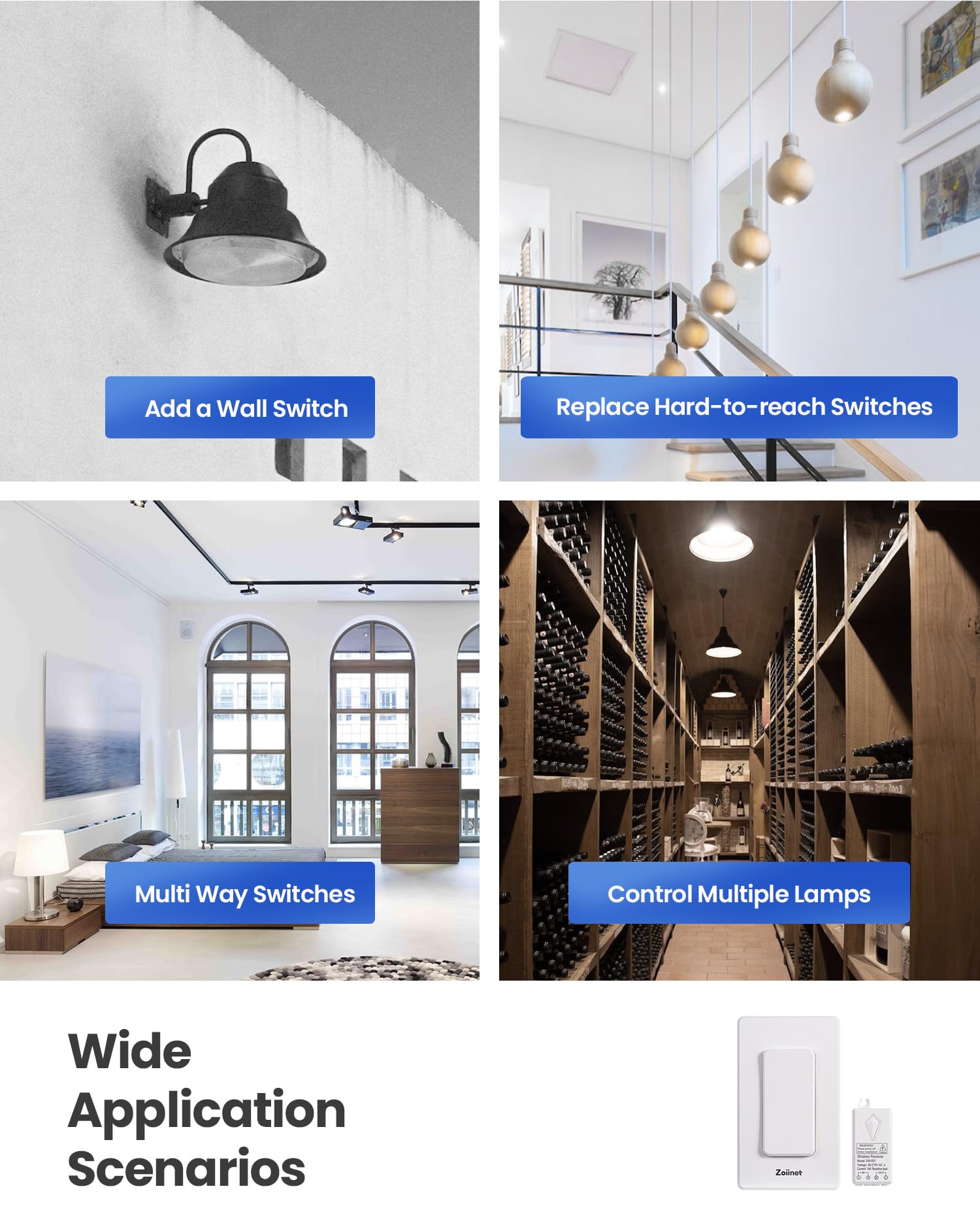 Wireless Light Switch Kit - No WiFi Needed, 1300ft Remote Control for LED, Ceiling Lights & Lamps | Buckle Design, Removable & Programmable Multi-Way Switch | Perfect for Bedroom, Living Room & Home Automation