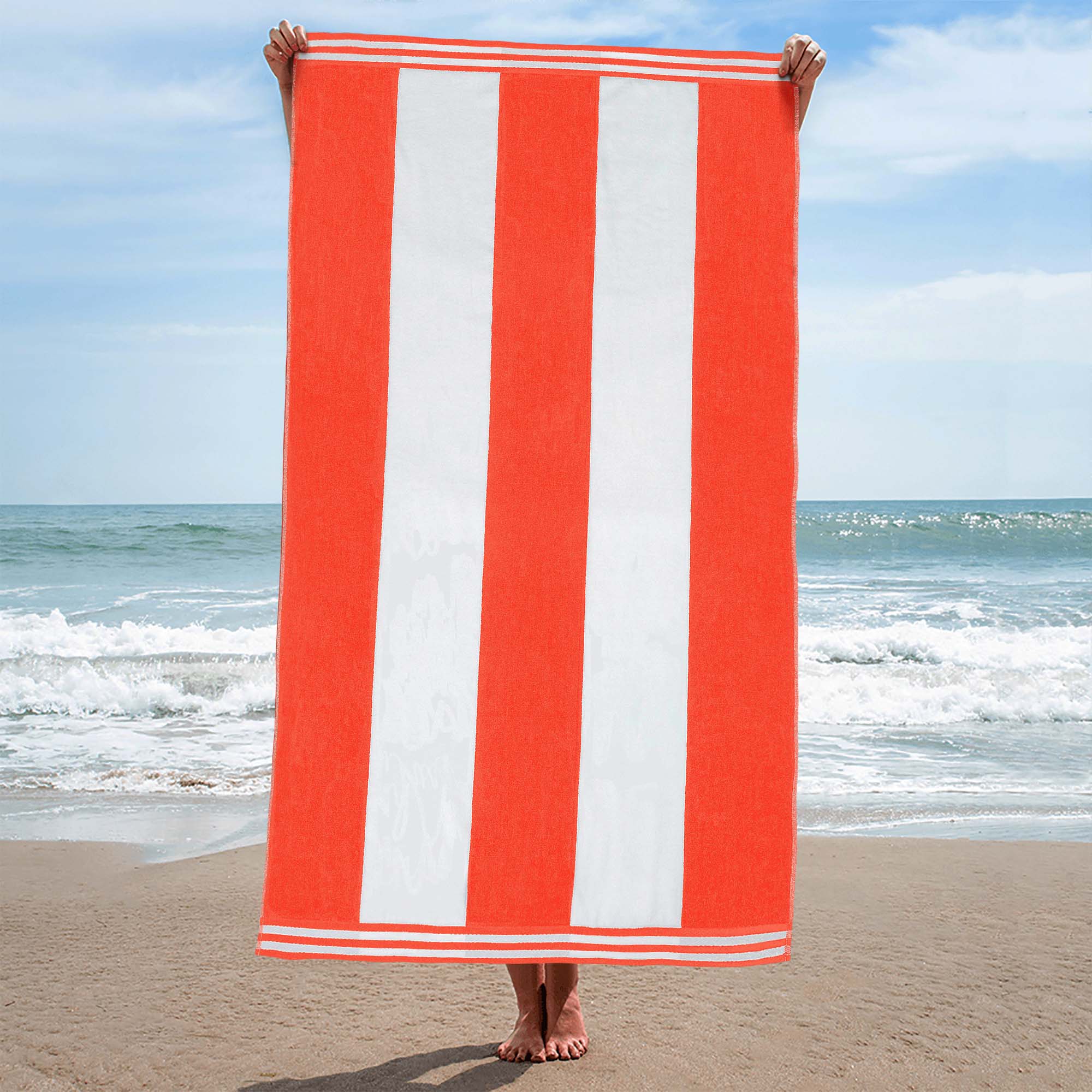Premium Cabana Stripe Oversized Cotton Beach Towel Set of 2, 4, or 6 - Soft, Absorbent & Quick-Drying for Pool, Beach, Vacation & Spa Use