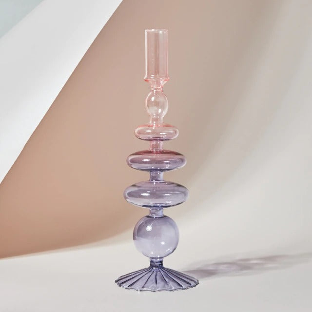 Handmade Blown Glass Candle Holder - Elegant Home Decor for Dining Table, Wedding Centerpiece & Romantic Ambiance Lighting