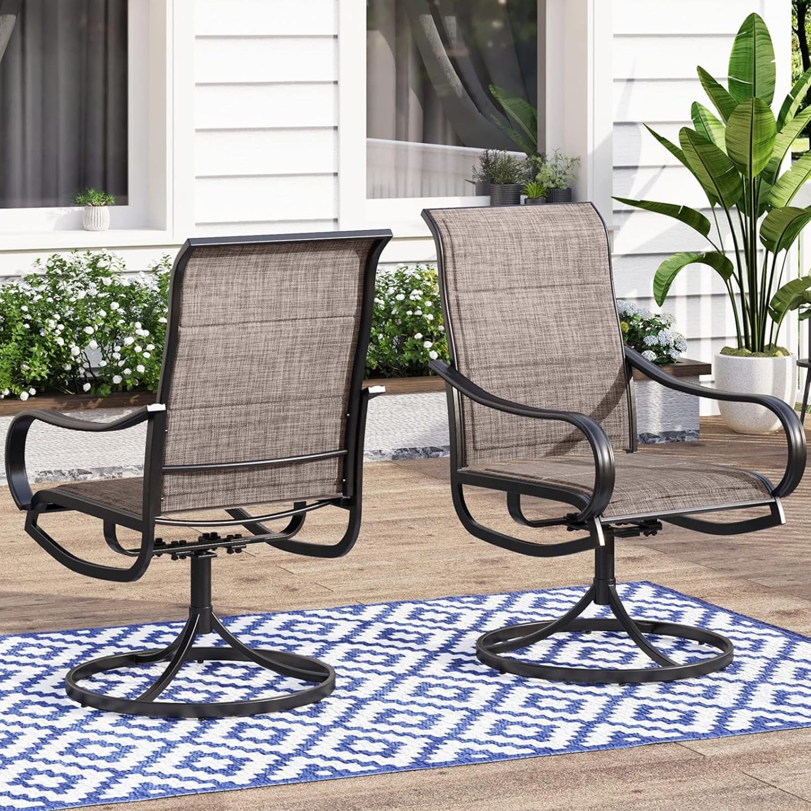 MFSTUDIO 2-Piece Swivel Patio Dining Chair Set - Weather-Resistant Textilene Fabric & Sturdy Metal Frame Outdoor Chairs for Deck, Garden, Poolside - Perfect for Dining, Lounging & Entertaining
