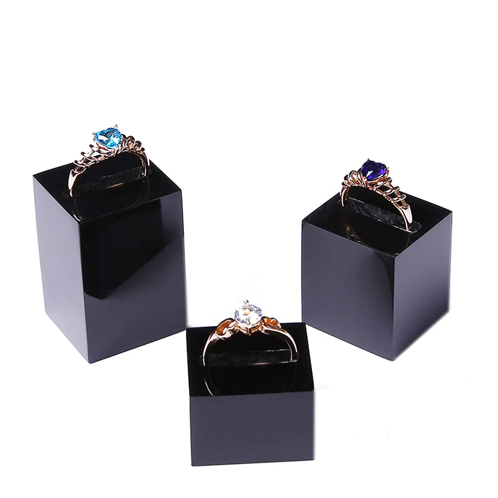 3pcs Black Acrylic Ring Display Stand - Square Jewelry Holder for DIY Crafts & Tradeshows