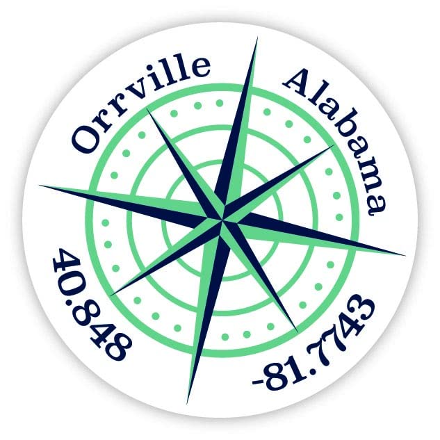 Orrville Alabama 4-Inch Refrigerator Magnet with Latitude Longitude Compass Design - Perfect for Travel Lovers & Geography Enthusiasts