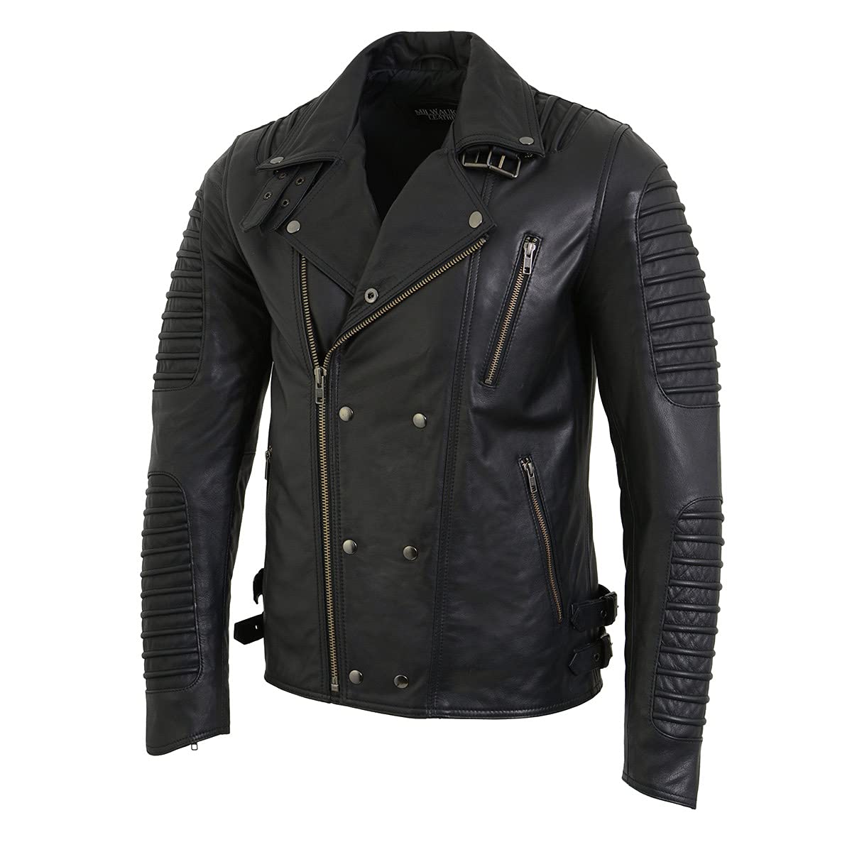 Milwaukee Leather SFM1885 Men's Black Leather Motorcycle Jacket with Piping Design - Stylish Biker Jacket for Riding & Casual Wear