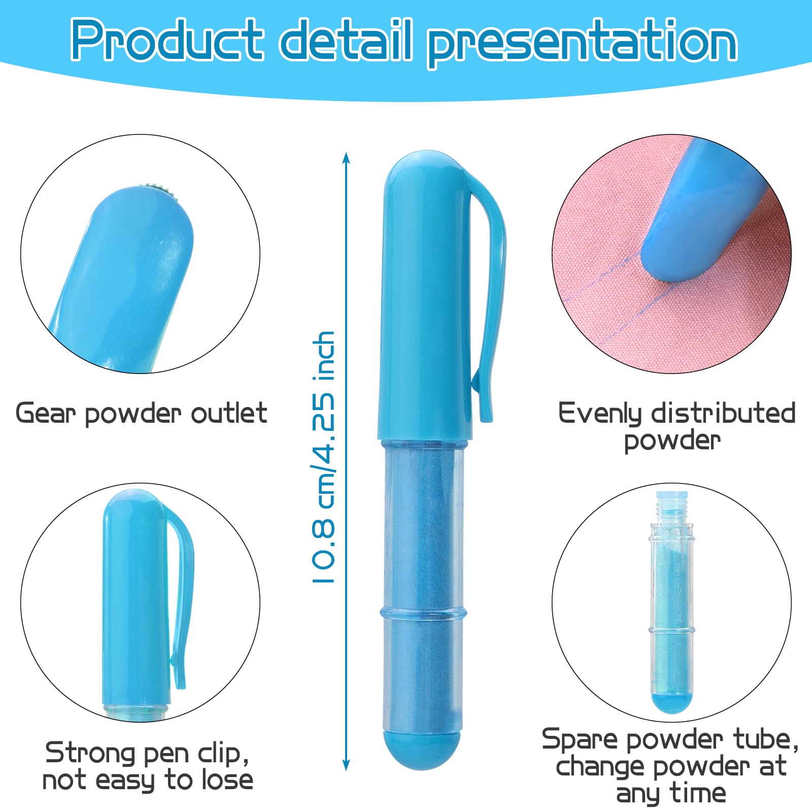 Refillable Fabric Chalk Markers - 2 Pack Blue & White Sewing Chalk Pencils for Quilting, Tailoring & DIY Crafts | Perfect for Fabric Marking, Pattern Tracing & Sewing Notions Accessories