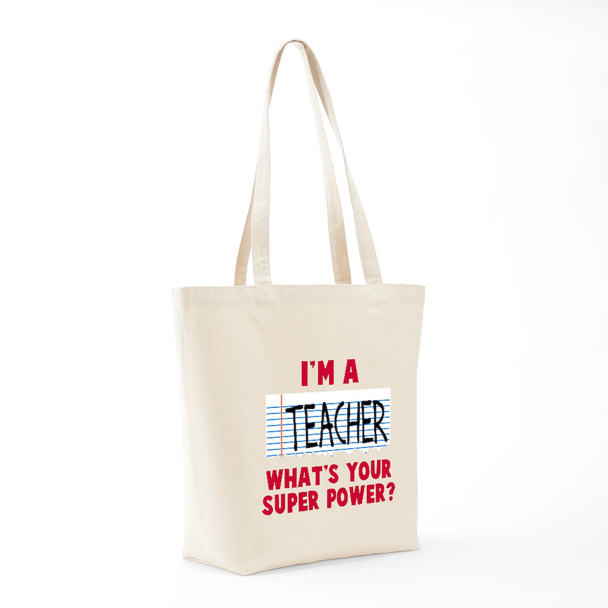 Teacher Super Power Tote Bag - Natural Canvas Reusable Shopping Bag for School, Work & Groceries | Durable Eco-Friendly Teacher Gift