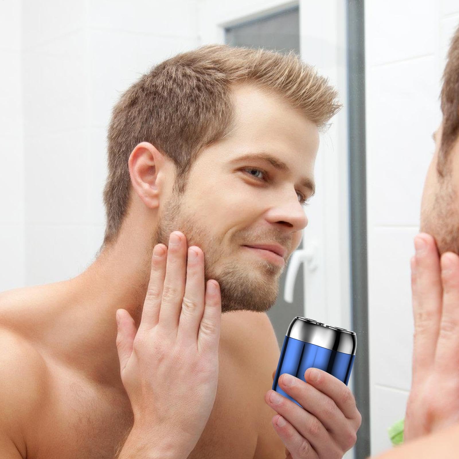 2024 Men's Electric Travel Shaver - Portable Rechargeable Waterproof Double Head Shaver for Face & Beard | Compact Pocket Size for Home, Car & Travel | Perfect for Business Trips, Gym & Daily Grooming