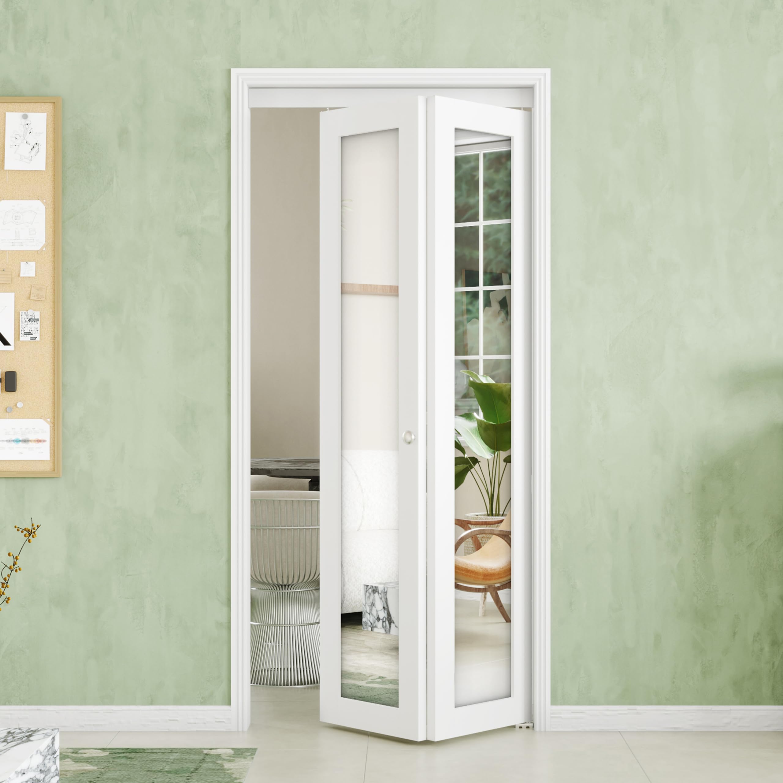 White Bi-Fold Mirror Closet Door for 36