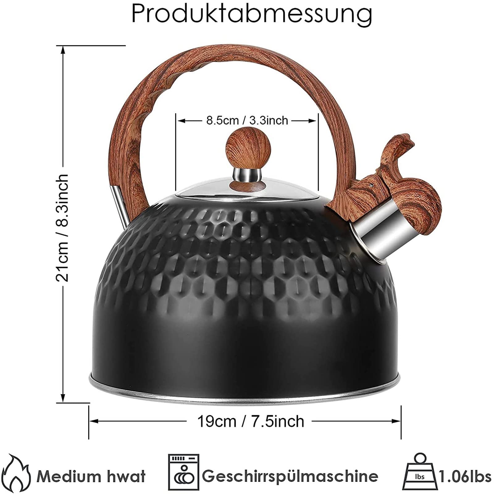 2.5L Retro Camping Kettle - Black Induction & Stovetop Tea Kettle with Whistle - Perfect for Gas Stove, Ceramic Oven & Induction Hob - Ideal for Outdoor Adventures, Home Kitchen & Tea Brewing
