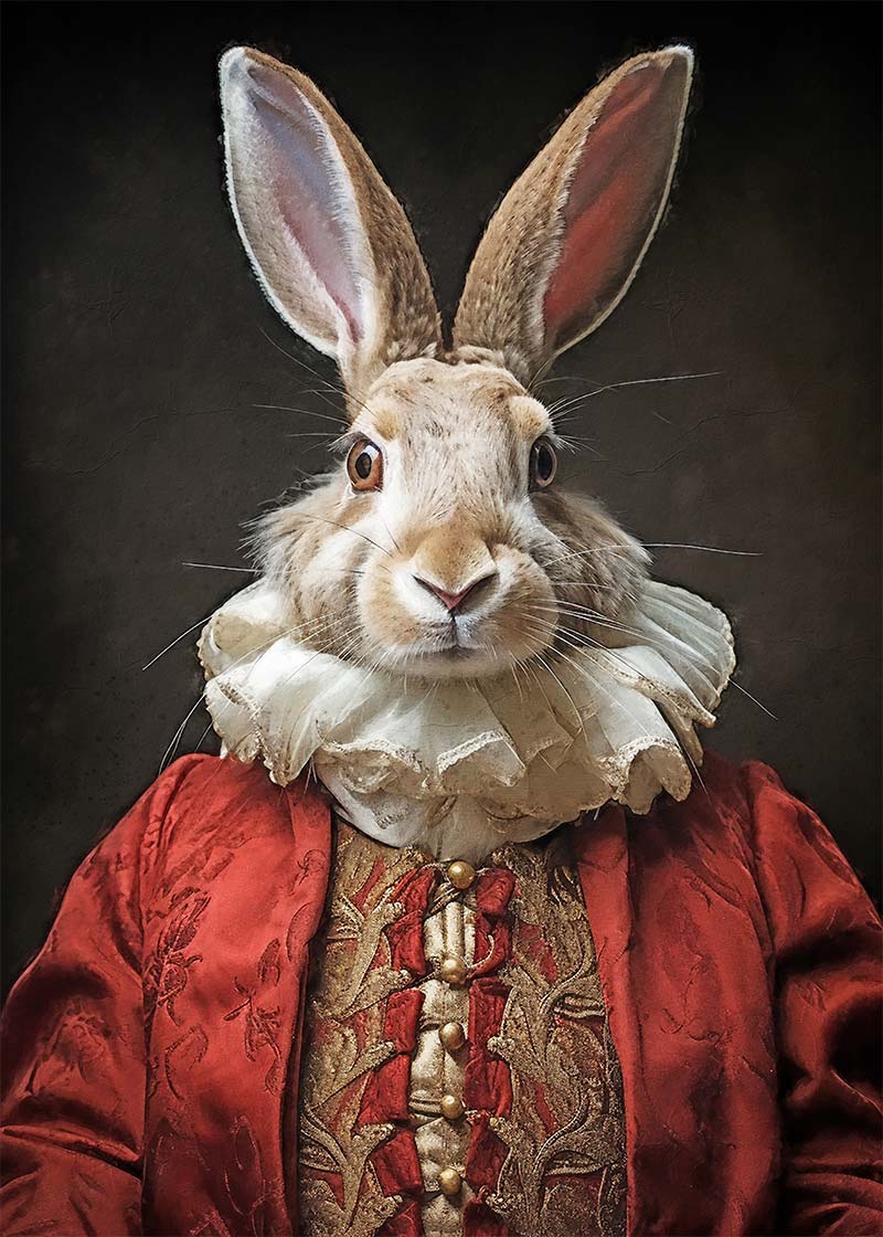 Christmas Rabbit Animal Portrait Print - Festive Holiday Wall Art Decor for Home, Nursery & Gifts